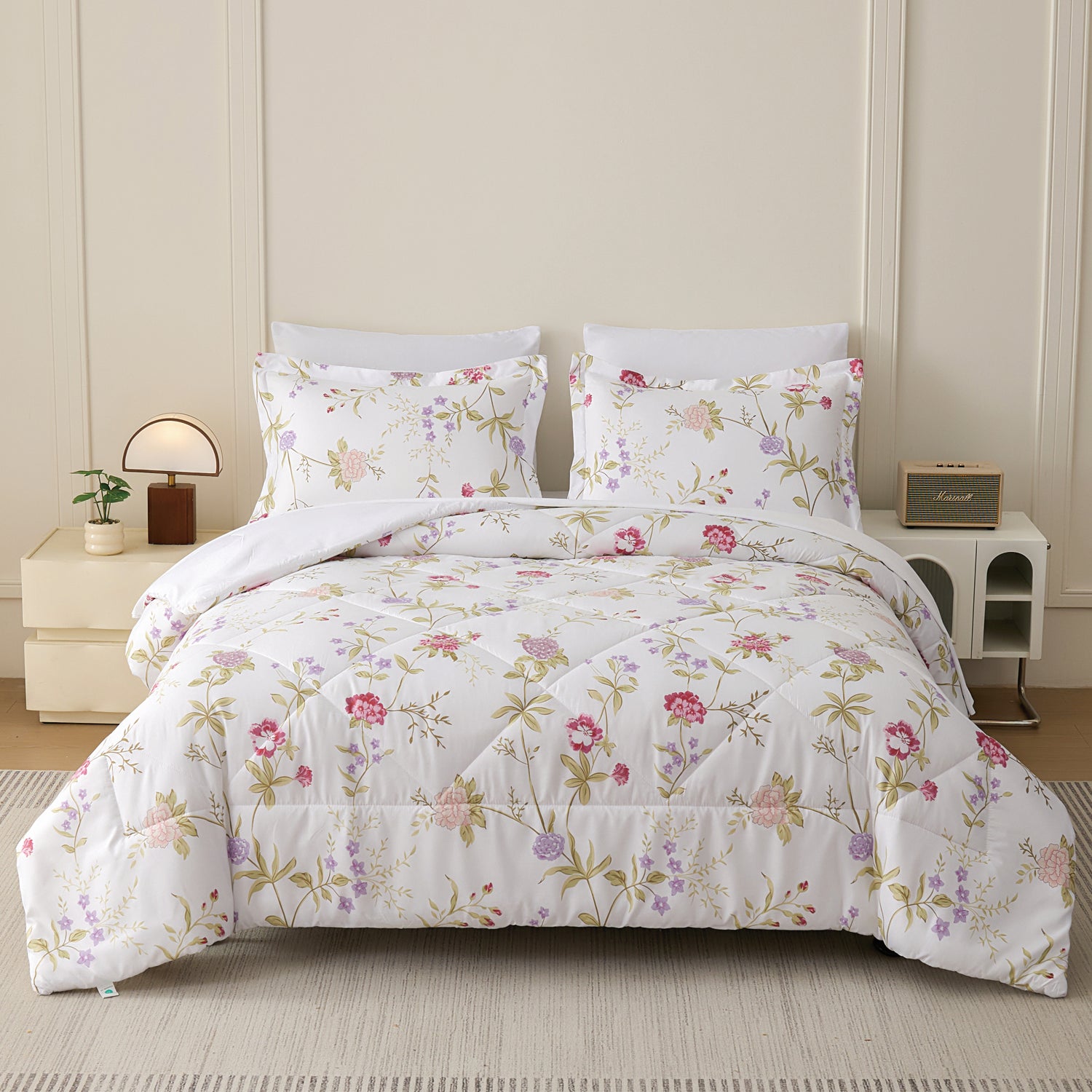 Smuge 3/7-Piece Comforter Bedding Set (Queen/King) Bed in a Bag,  1 Comforter + Fitted/Flat Sheets + Pillowcases/Shams,Microfiber
