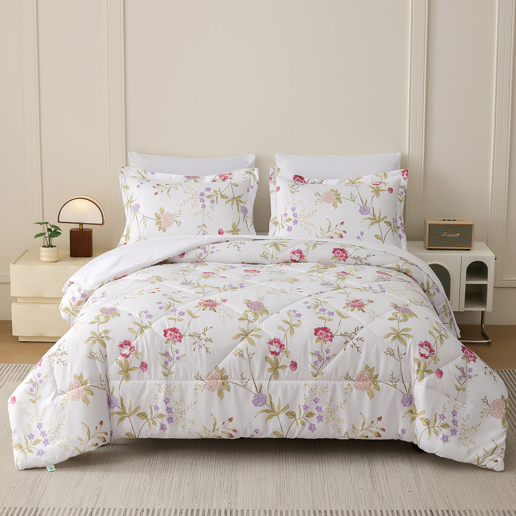 Smuge 3/7-Piece Comforter Bedding Set (Queen/King) Bed in a Bag,  1 Comforter + Fitted/Flat Sheets + Pillowcases/Shams,Microfiber