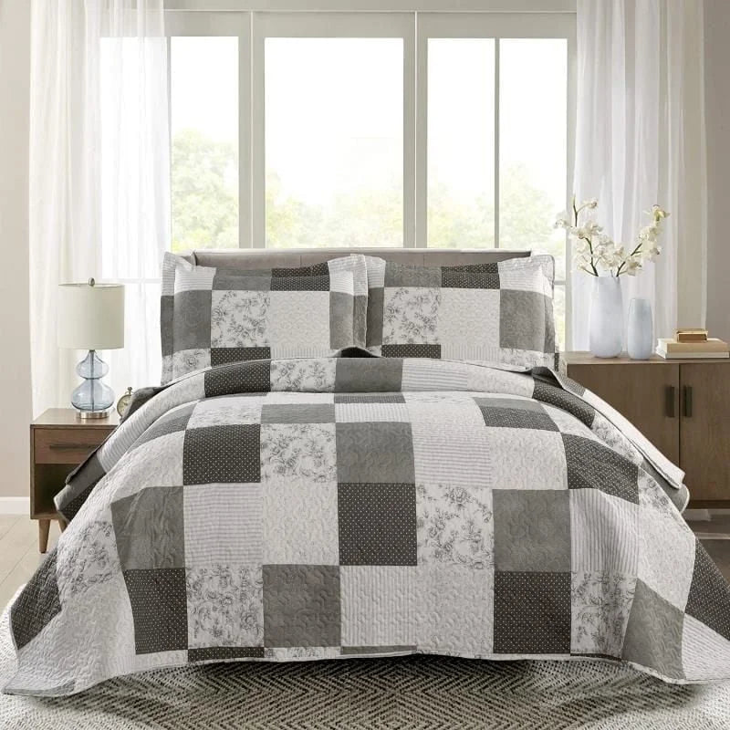 Smuge 3 Piece Quilt Set-Twin/Queen/King Sizes, Microfiber,Lightweight, Reversible, Modern Plaid Patchwork,All-Season Bedspread