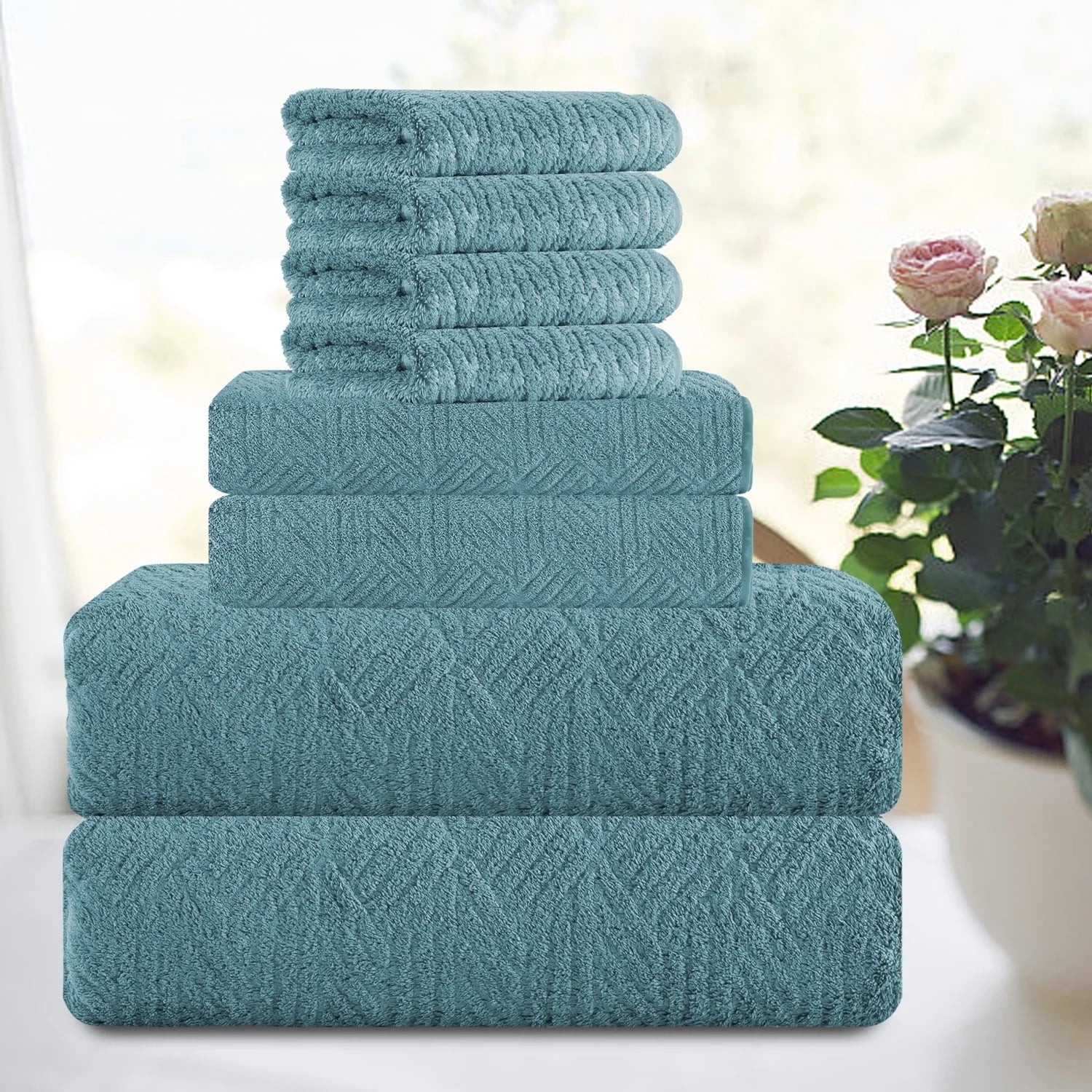 Smuge 8-Piece Bath Towel Set - 2 Large Bath Towels, 2 Hand Towels, 4 Washcloths | 600 GSM, Ultra Soft, Cozy, Quick Dry
