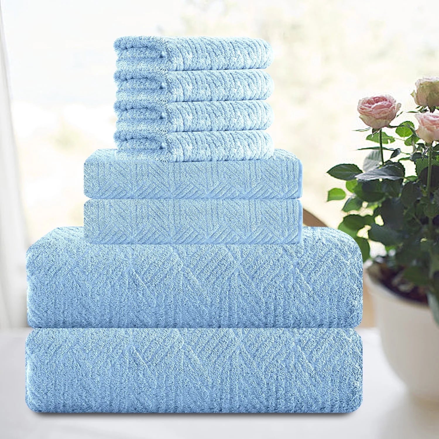 Smuge 8-Piece Bath Towel Set - 2 Large Bath Towels, 2 Hand Towels, 4 Washcloths | 600 GSM, Ultra Soft, Cozy, Quick Dry