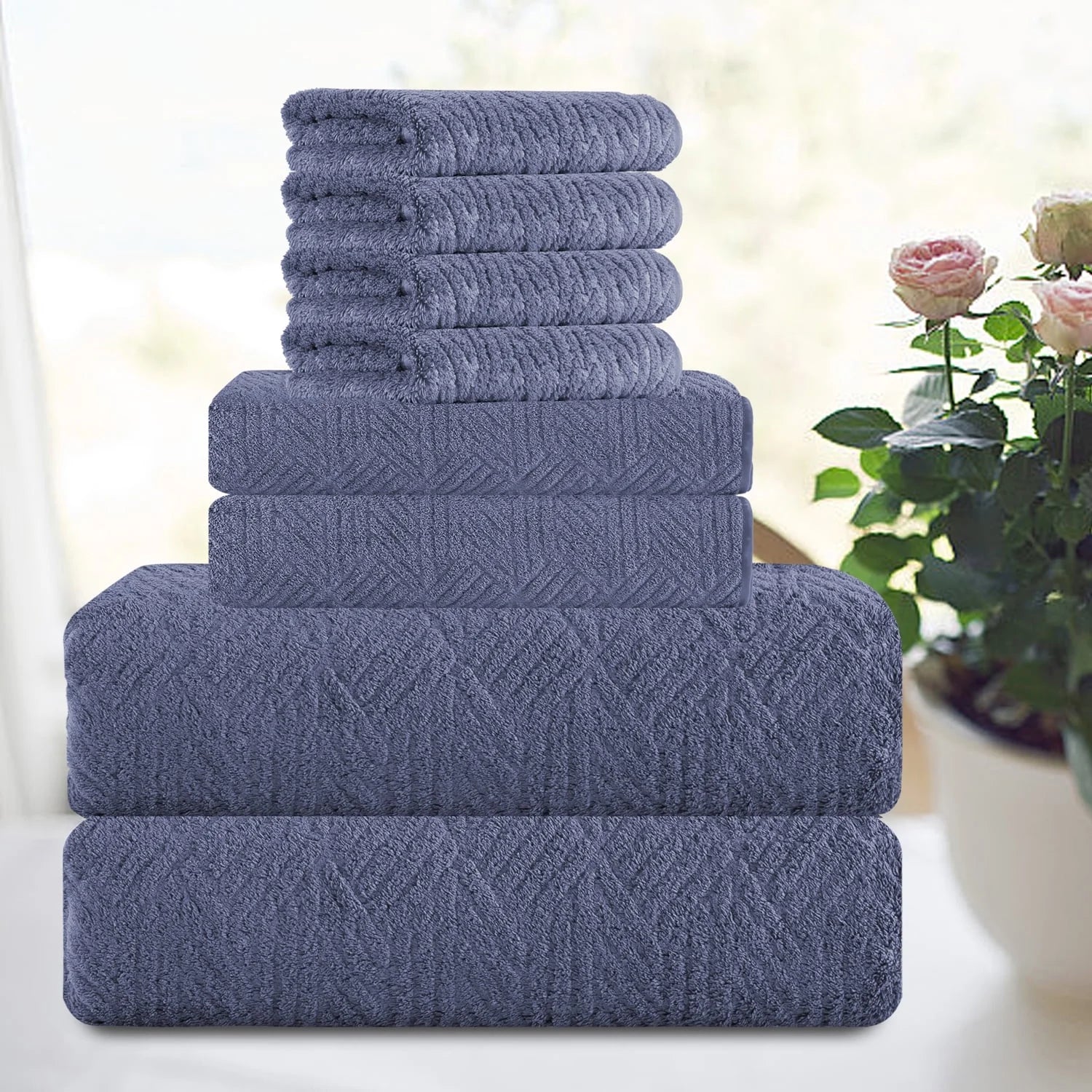 Smuge 8-Piece Bath Towel Set - 2 Large Bath Towels, 2 Hand Towels, 4 Washcloths | 600 GSM, Ultra Soft, Cozy, Quick Dry