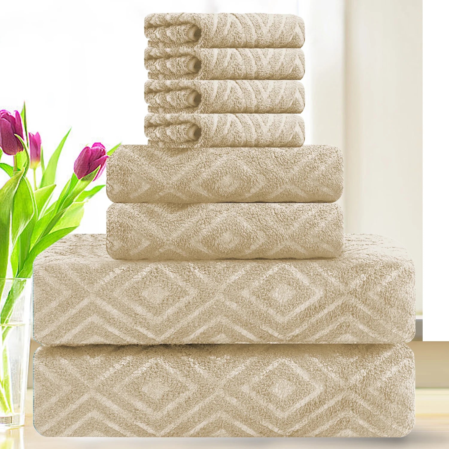 Smuge 8-Piece Bath Towel Set - 2 Extra Large Sheets, 2 Hand Towels, 4 Washcloths | 600 GSM, Ultra Soft, Highly Absorbent,
