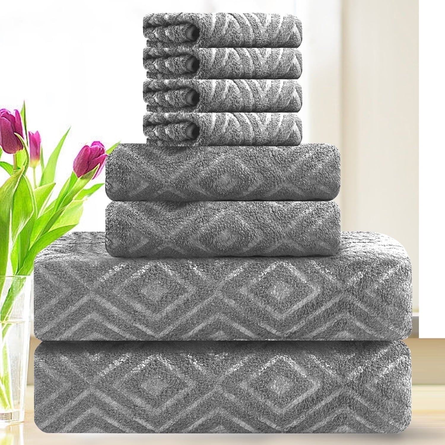 Smuge 8-Piece Bath Towel Set - 2 Extra Large Sheets, 2 Hand Towels, 4 Washcloths | 600 GSM, Ultra Soft, Highly Absorbent,