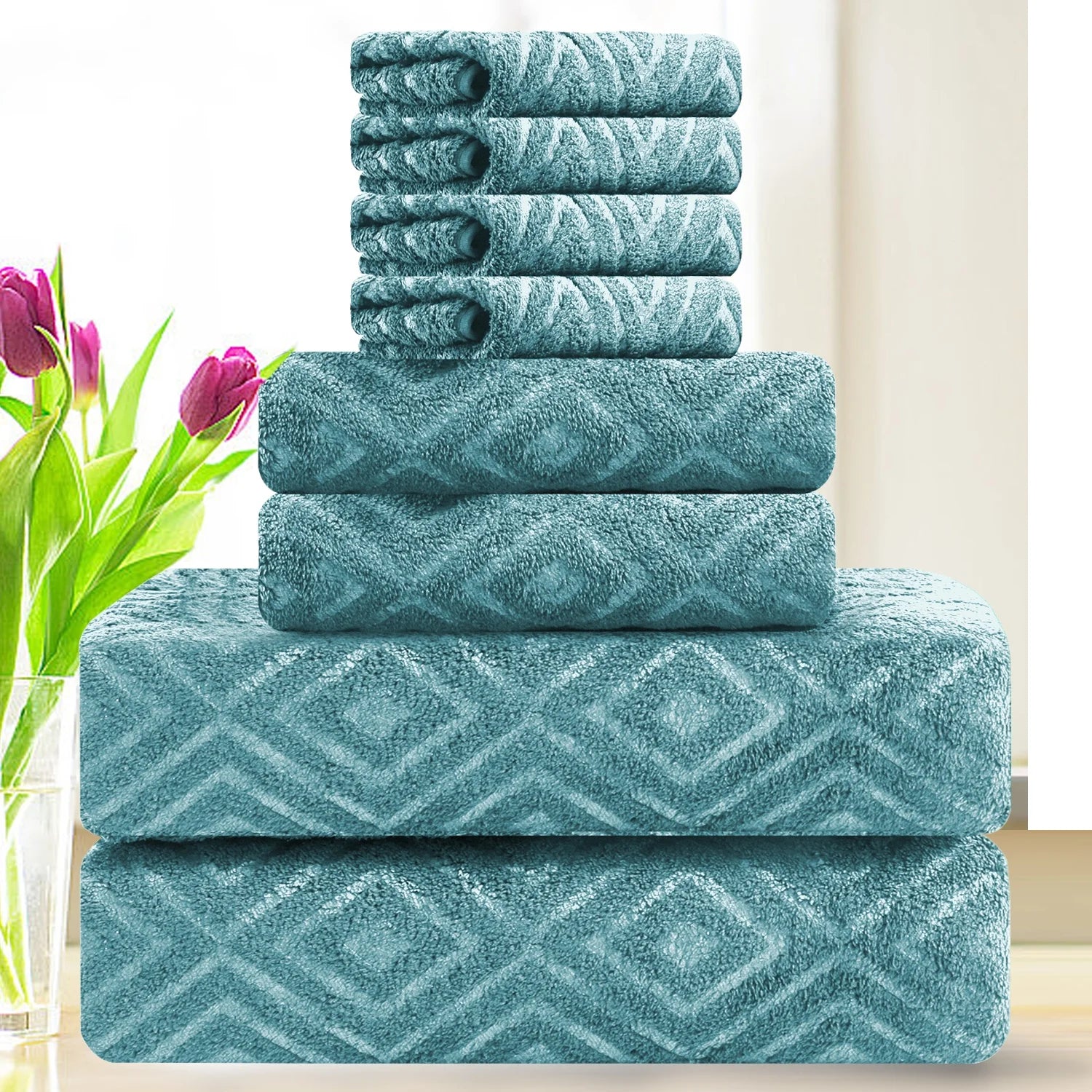 Smuge 8-Piece Bath Towel Set - 2 Extra Large Sheets, 2 Hand Towels, 4 Washcloths | 600 GSM, Ultra Soft, Highly Absorbent,