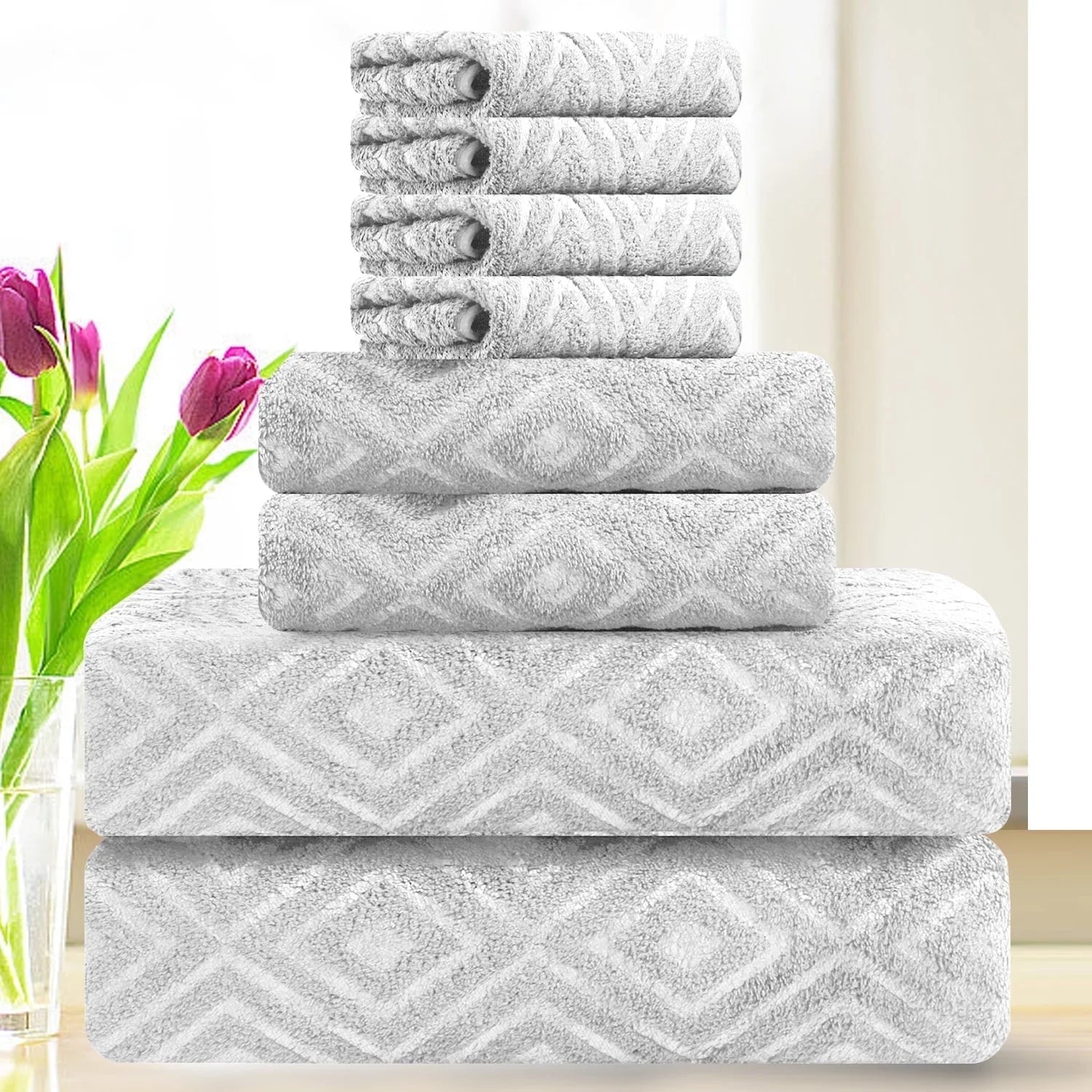 Smuge 8-Piece Bath Towel Set - 2 Extra Large Sheets, 2 Hand Towels, 4 Washcloths | 600 GSM, Ultra Soft, Highly Absorbent,