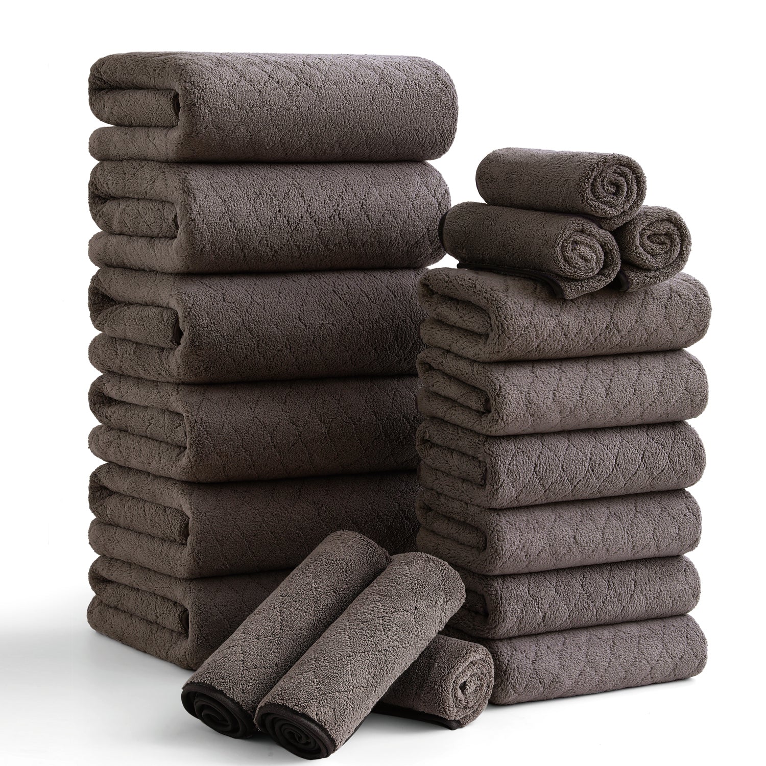 Smuge 18 pcs Bath Towel Sets, Include 6 Bath Sheet Towels, 6 Hand Towels, 6 Washcloths, Soft Microfiber Highly Absorbent Shower Towel for Bathroom Gym Spa