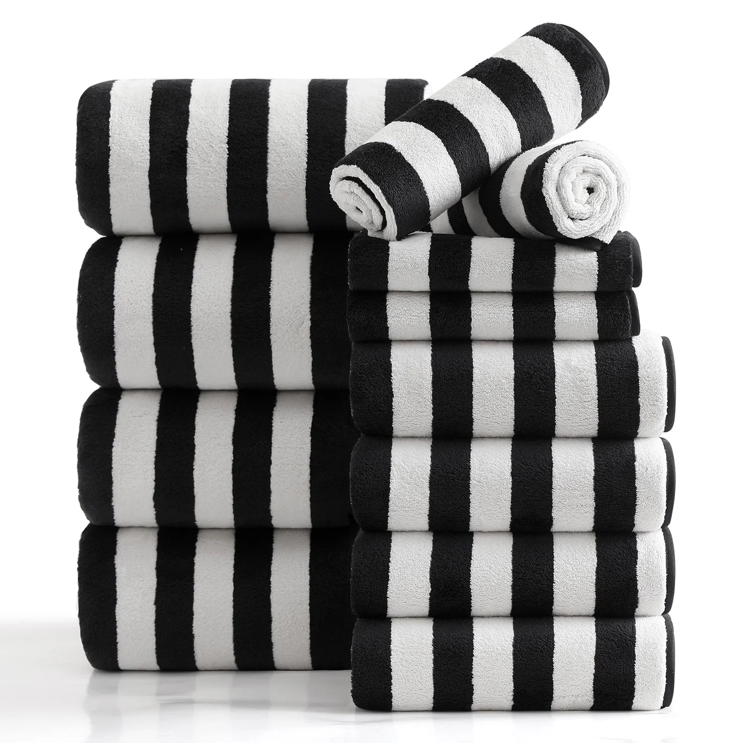 Smuge 12PCS Stripe Family Bath Towels: 4 Bath Sheets/Hand Towels/Washcloths (Microfiber Soft, Multi-Scene)