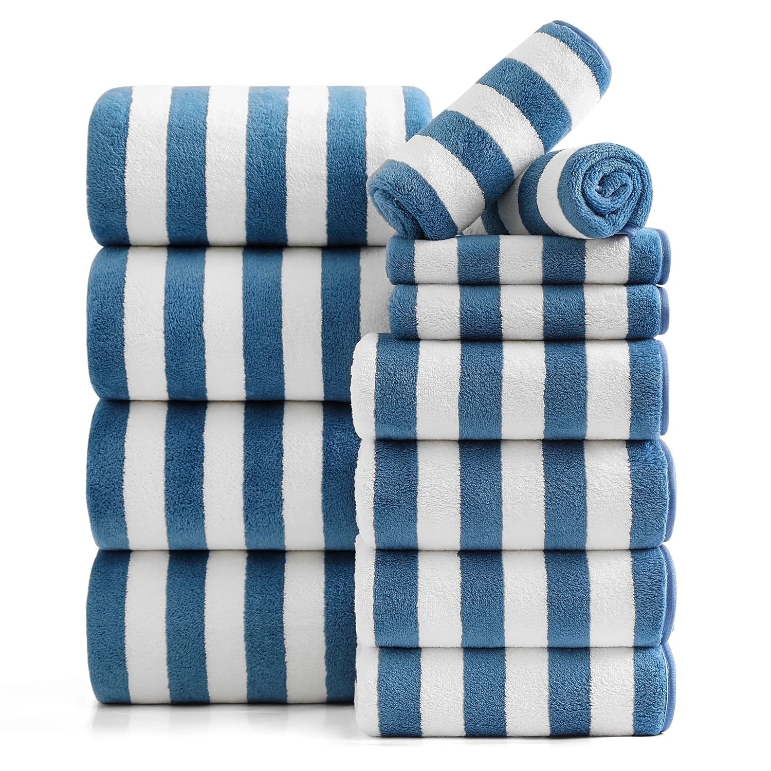 Smuge 12PCS Stripe Family Bath Towels: 4 Bath Sheets/Hand Towels/Washcloths (Microfiber Soft, Multi-Scene)