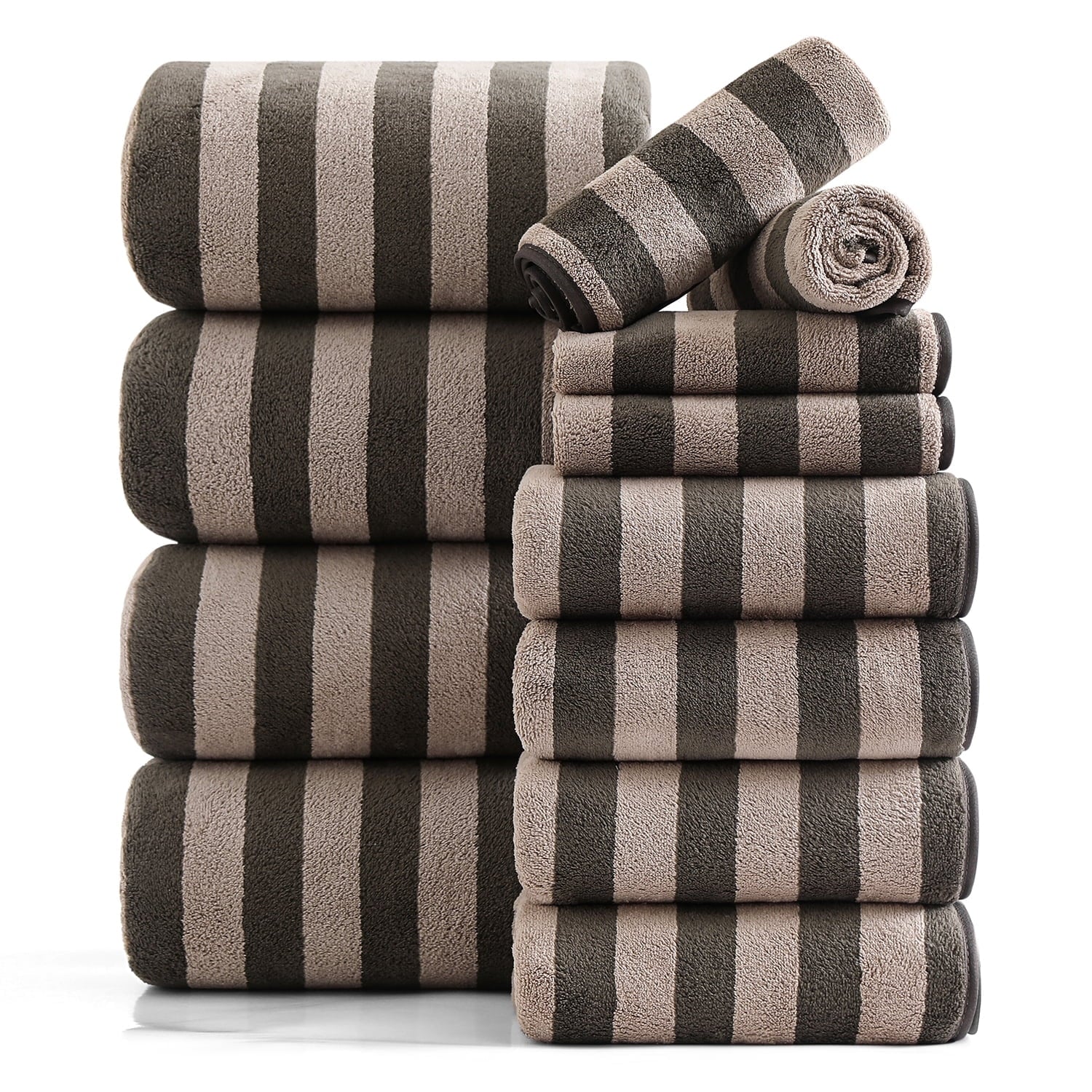 Smuge 12PCS Stripe Family Bath Towels: 4 Bath Sheets/Hand Towels/Washcloths (Microfiber Soft, Multi-Scene)