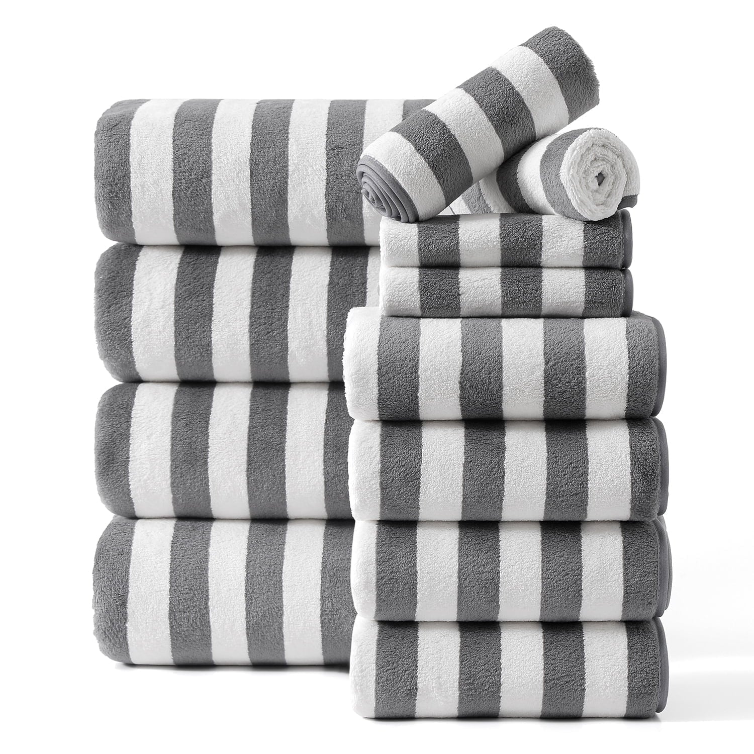Smuge 12PCS Stripe Family Bath Towels: 4 Bath Sheets/Hand Towels/Washcloths (Microfiber Soft, Multi-Scene)
