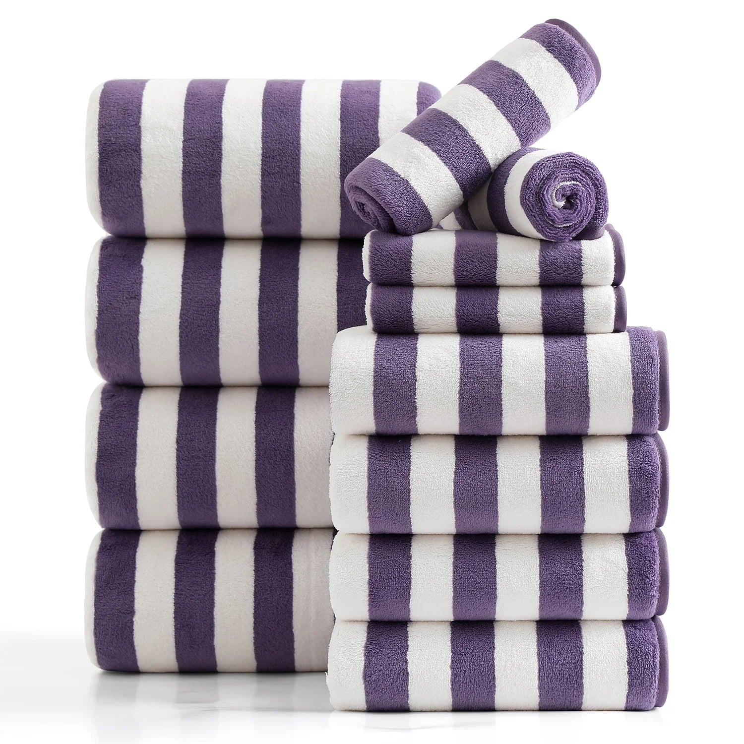 Smuge 12PCS Stripe Family Bath Towels: 4 Bath Sheets/Hand Towels/Washcloths (Microfiber Soft, Multi-Scene)