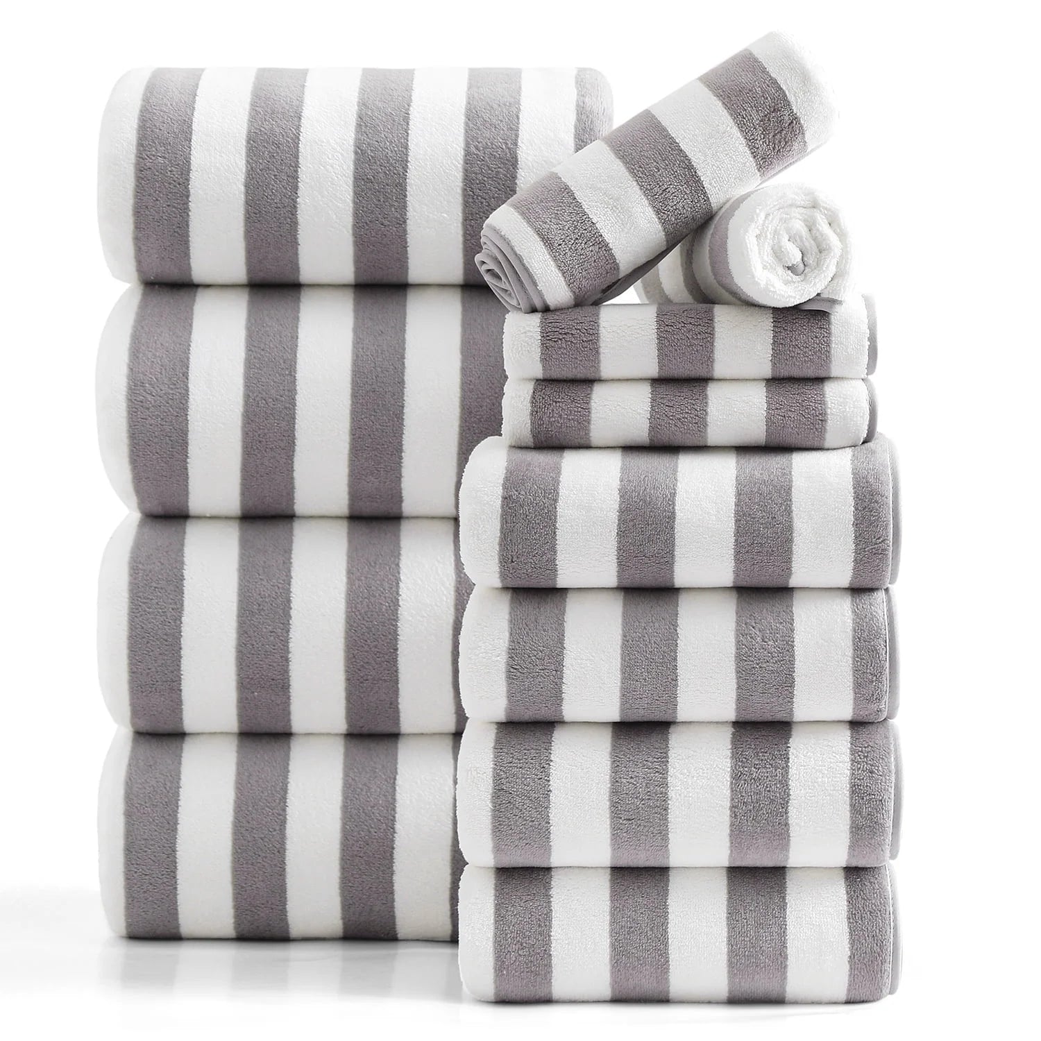 Smuge 12PCS Stripe Family Bath Towels: 4 Bath Sheets/Hand Towels/Washcloths (Microfiber Soft, Multi-Scene)