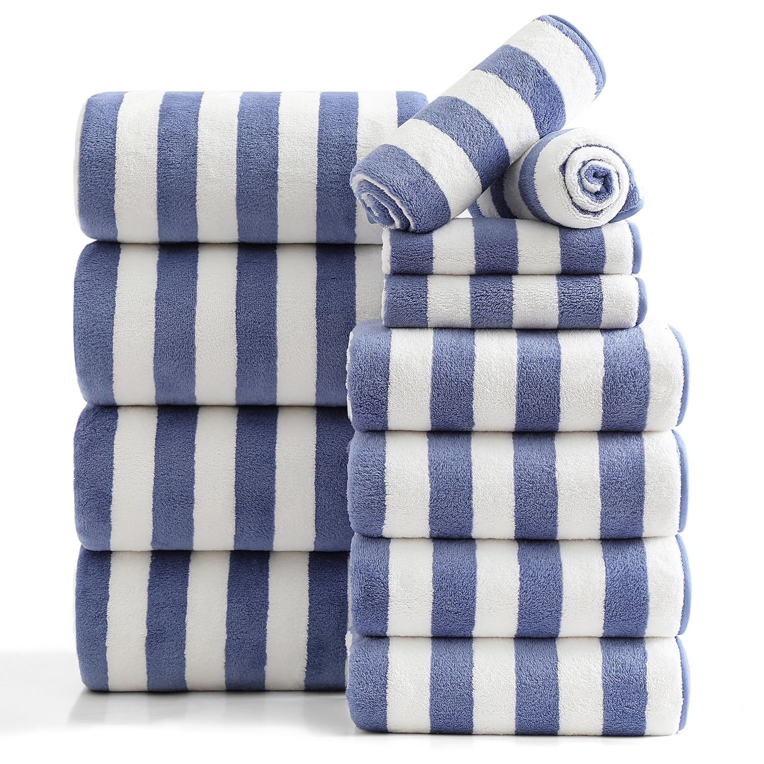 Smuge 12PCS Stripe Family Bath Towels: 4 Bath Sheets/Hand Towels/Washcloths (Microfiber Soft, Multi-Scene)