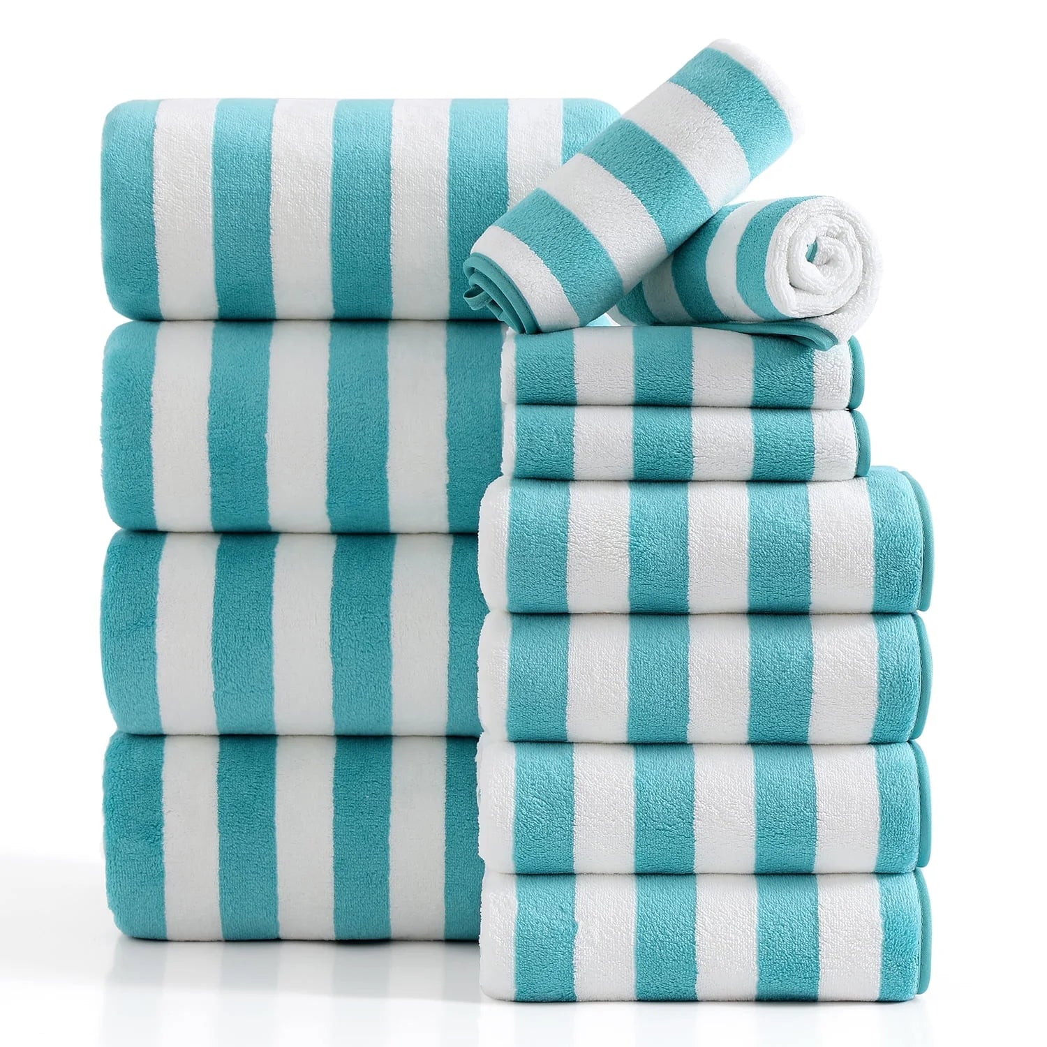 Smuge 12PCS Stripe Family Bath Towels: 4 Bath Sheets/Hand Towels/Washcloths (Microfiber Soft, Multi-Scene)