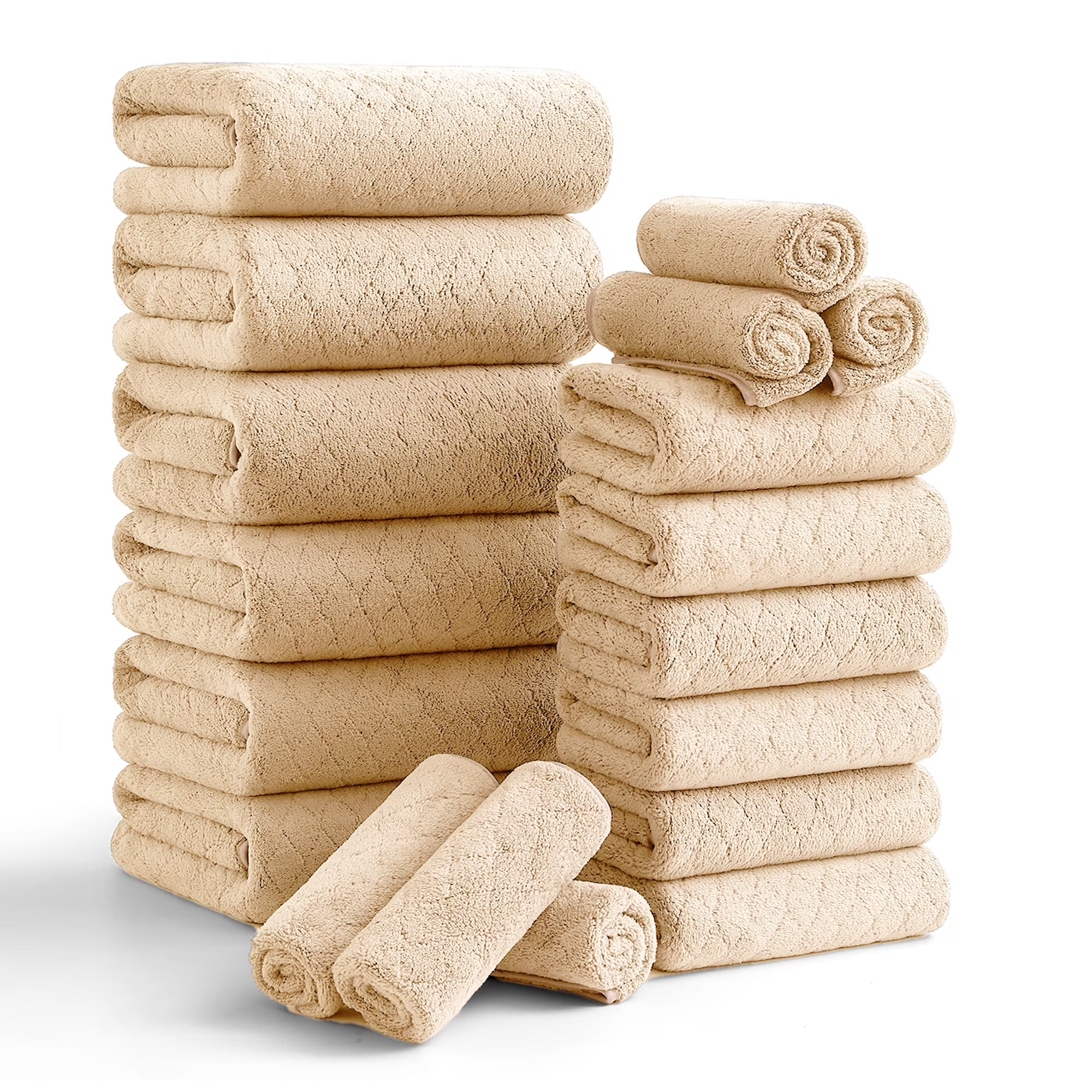 Smuge 18 pcs Bath Towel Sets, Include 6 Bath Sheet Towels, 6 Hand Towels, 6 Washcloths, Soft Microfiber Highly Absorbent Shower Towel for Bathroom Gym Spa