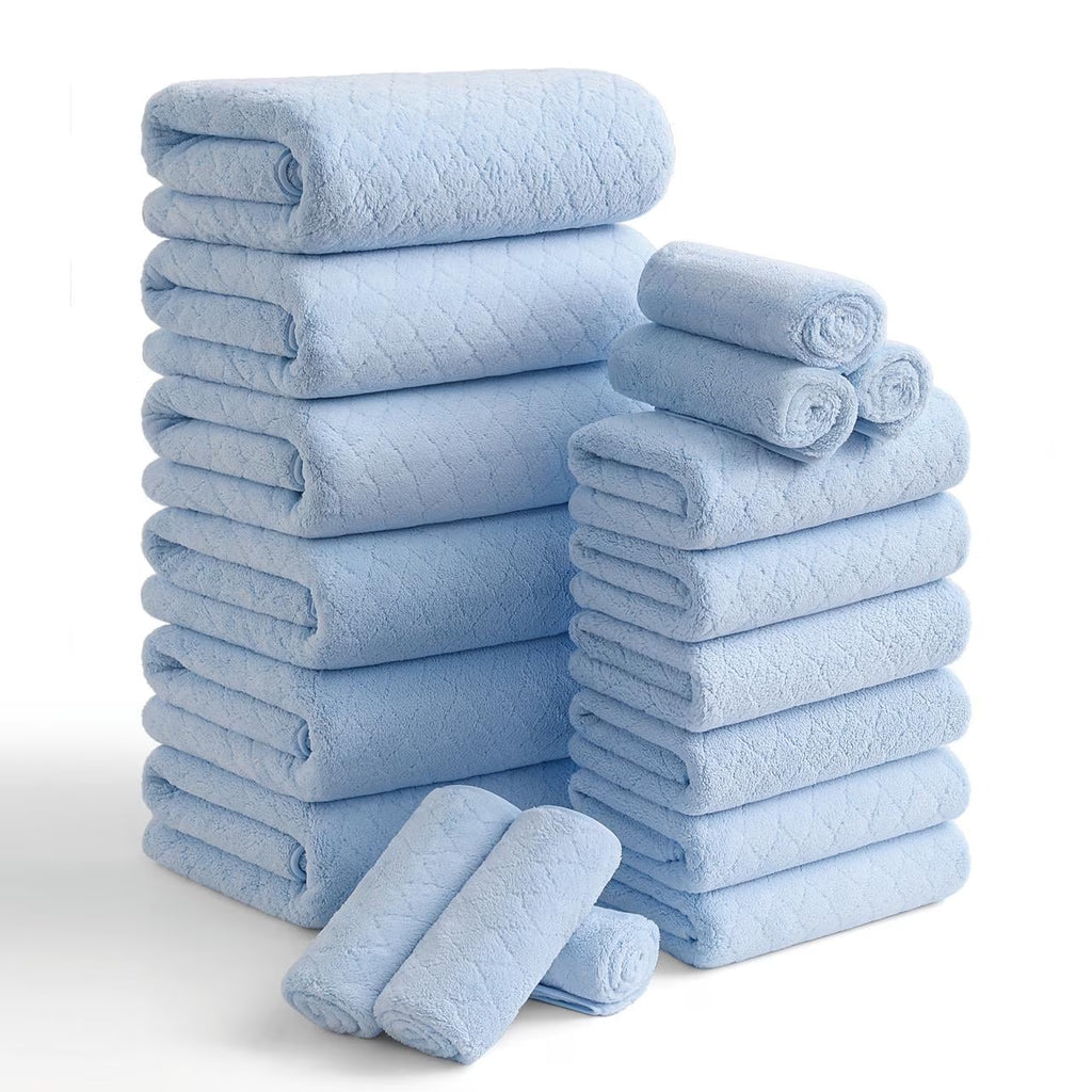 Smuge 18 pcs Bath Towel Sets, Include 6 Bath Sheet Towels, 6 Hand Towels, 6 Washcloths, Soft Microfiber Highly Absorbent Shower Towel for Bathroom Gym Spa