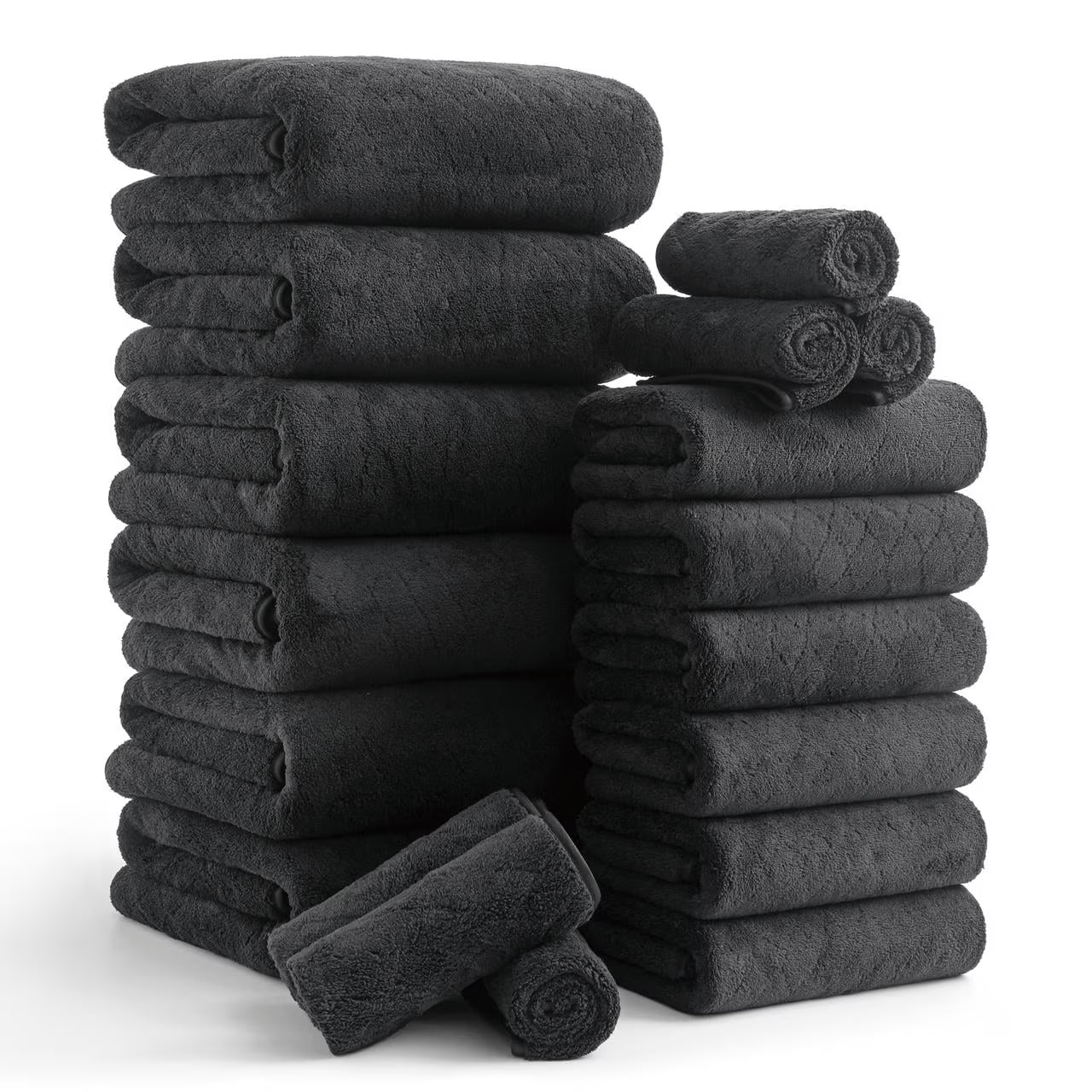 Smuge 18 pcs Bath Towel Sets, Include 6 Bath Sheet Towels, 6 Hand Towels, 6 Washcloths, Soft Microfiber Highly Absorbent Shower Towel for Bathroom Gym Spa