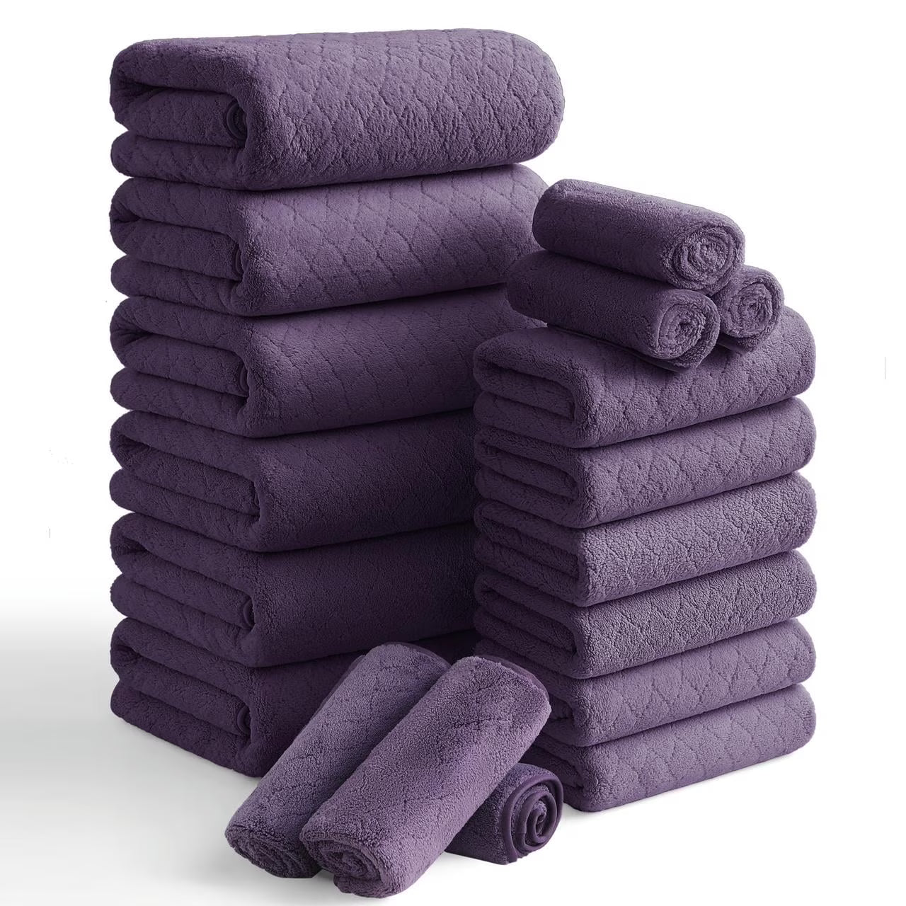 Smuge 18 pcs Bath Towel Sets, Include 6 Bath Sheet Towels, 6 Hand Towels, 6 Washcloths, Soft Microfiber Highly Absorbent Shower Towel for Bathroom Gym Spa