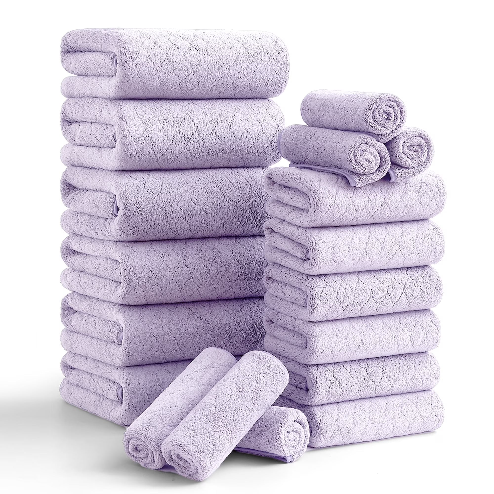 Smuge 18 pcs Bath Towel Sets, Include 6 Bath Sheet Towels, 6 Hand Towels, 6 Washcloths, Soft Microfiber Highly Absorbent Shower Towel for Bathroom Gym Spa