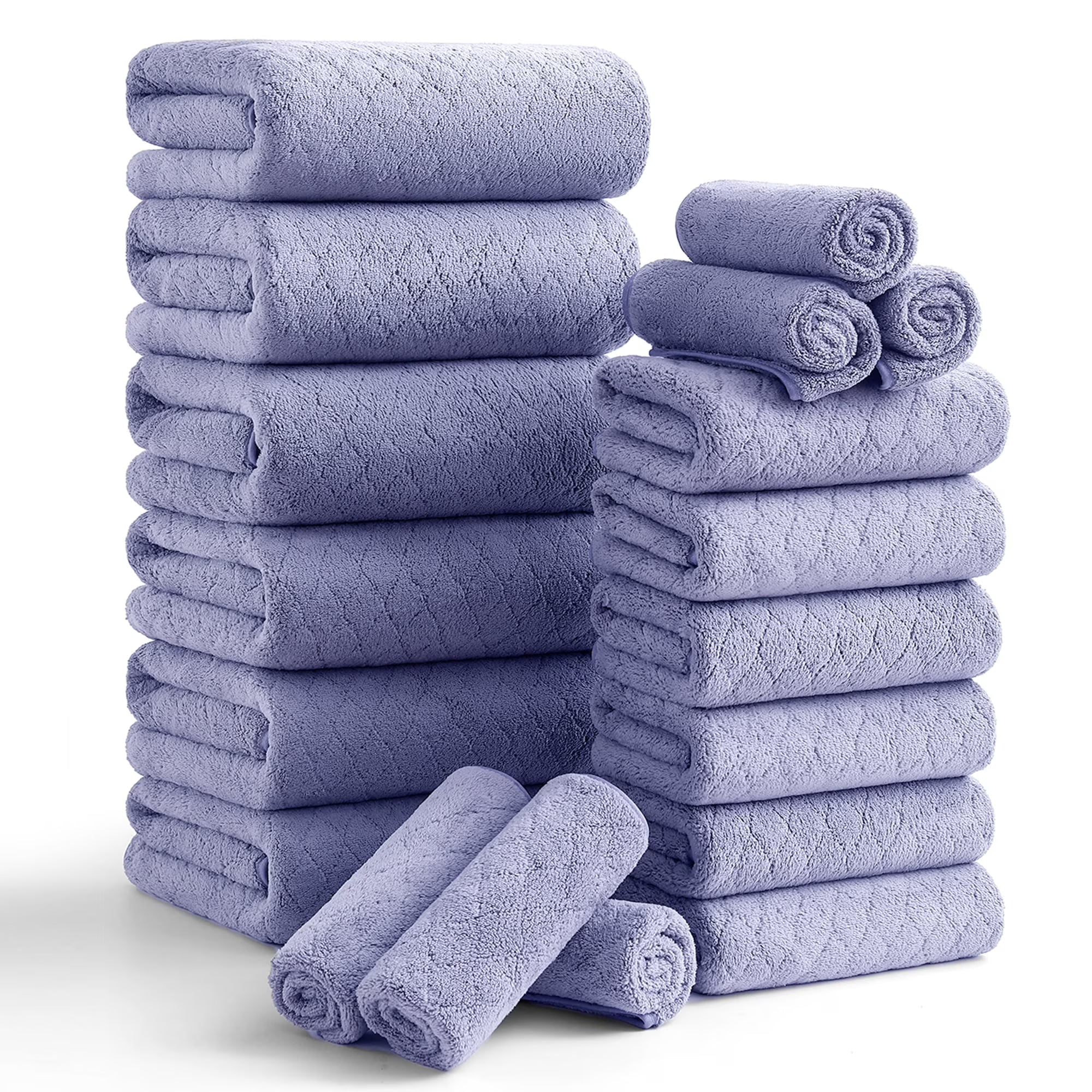 Smuge 18 pcs Bath Towel Sets, Include 6 Bath Sheet Towels, 6 Hand Towels, 6 Washcloths, Soft Microfiber Highly Absorbent Shower Towel for Bathroom Gym Spa