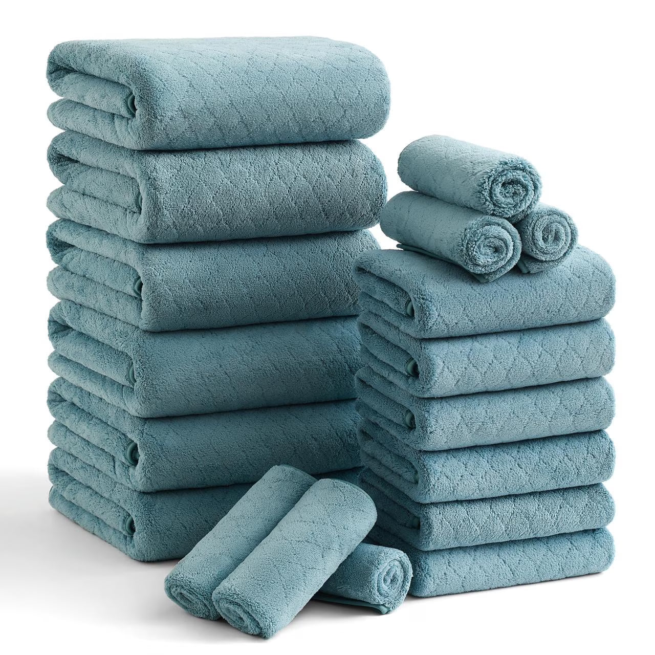 Smuge 18 pcs Bath Towel Sets, Include 6 Bath Sheet Towels, 6 Hand Towels, 6 Washcloths, Soft Microfiber Highly Absorbent Shower Towel for Bathroom Gym Spa