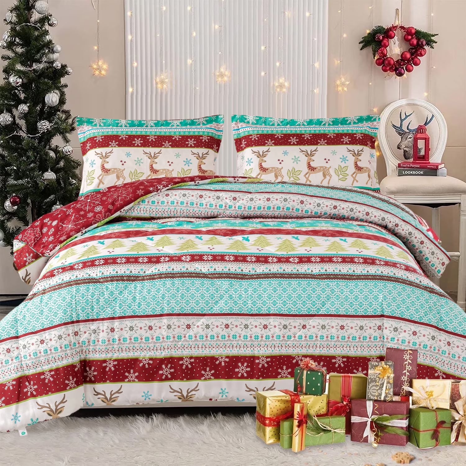 Smuge 3/7-Piece Comforter Bedding Set (Queen/King) Bed in a Bag,  1 Comforter + Fitted/Flat Sheets + Pillowcases/Shams,Microfiber