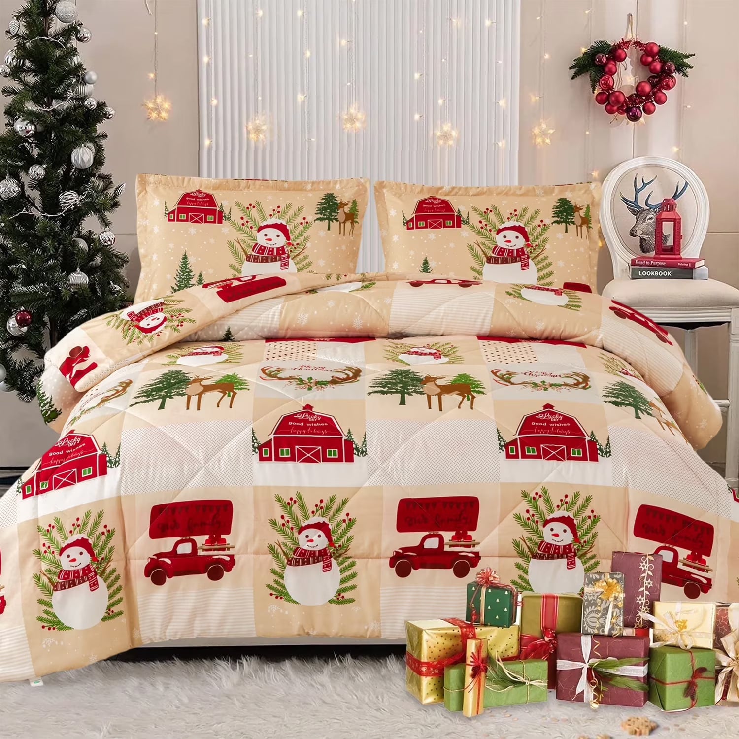 Smuge 3/7-Piece Comforter Bedding Set (Queen/King) Bed in a Bag,  1 Comforter + Fitted/Flat Sheets + Pillowcases/Shams,Microfiber
