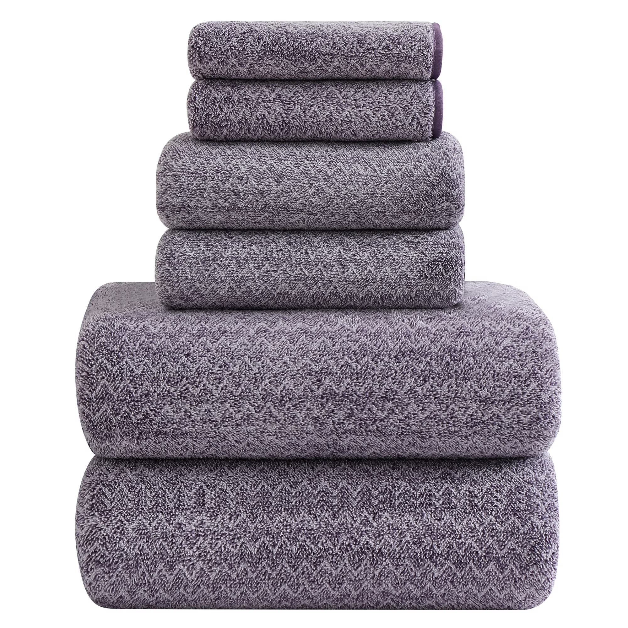 Smuge 6 Piece Light Blue Bath Towel Set, 2 Bath Towels, 2 Hand Towels, 2 Washcloths, Soft Microfiber Shower Towel for Bathroom