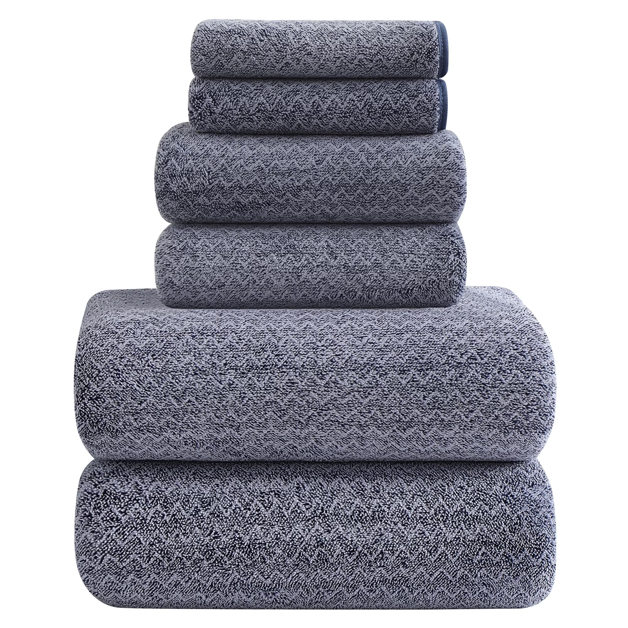 Smuge 6 Piece Light Blue Bath Towel Set, 2 Bath Towels, 2 Hand Towels, 2 Washcloths, Soft Microfiber Shower Towel for Bathroom