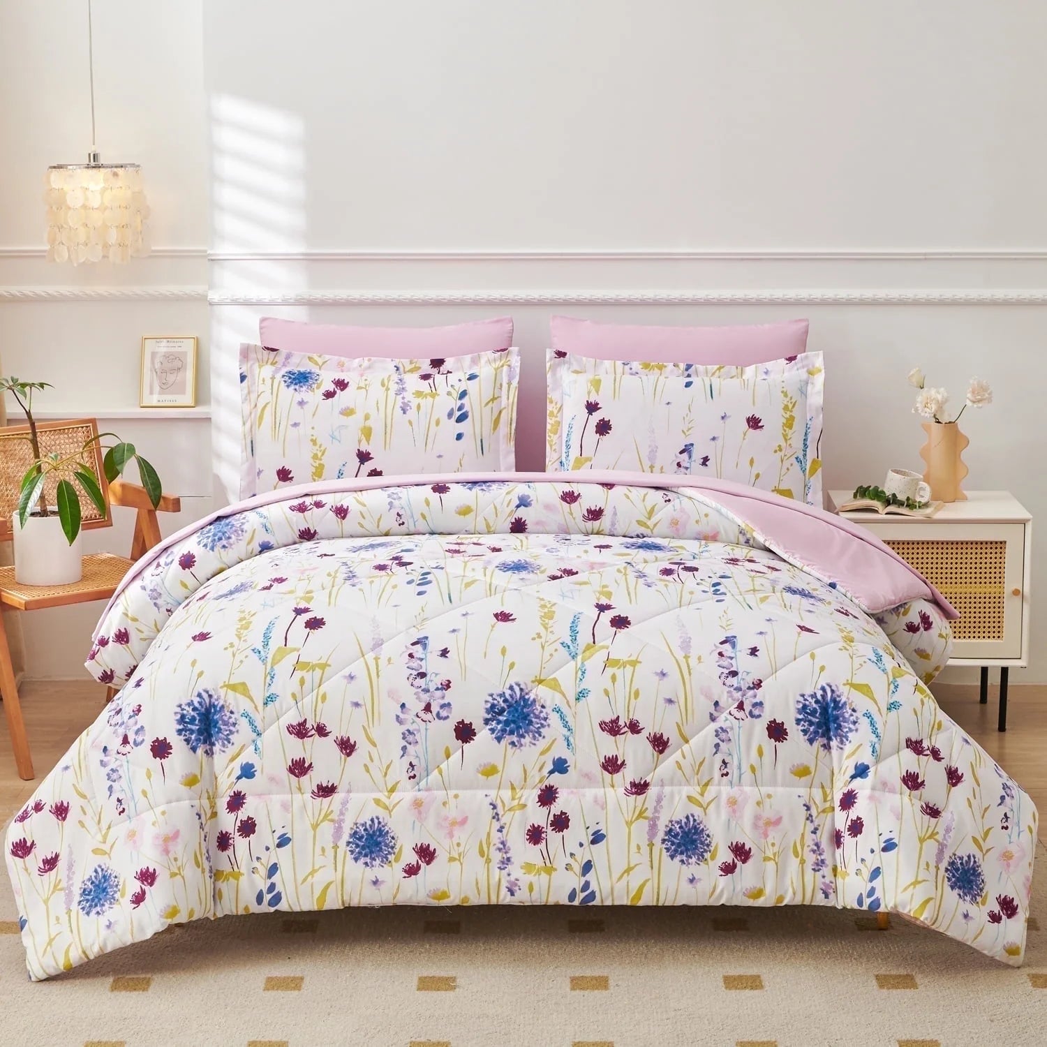 Smuge 3/7-Piece Comforter Bedding Set (Queen/King) Bed in a Bag,  1 Comforter + Fitted/Flat Sheets + Pillowcases/Shams,Microfiber