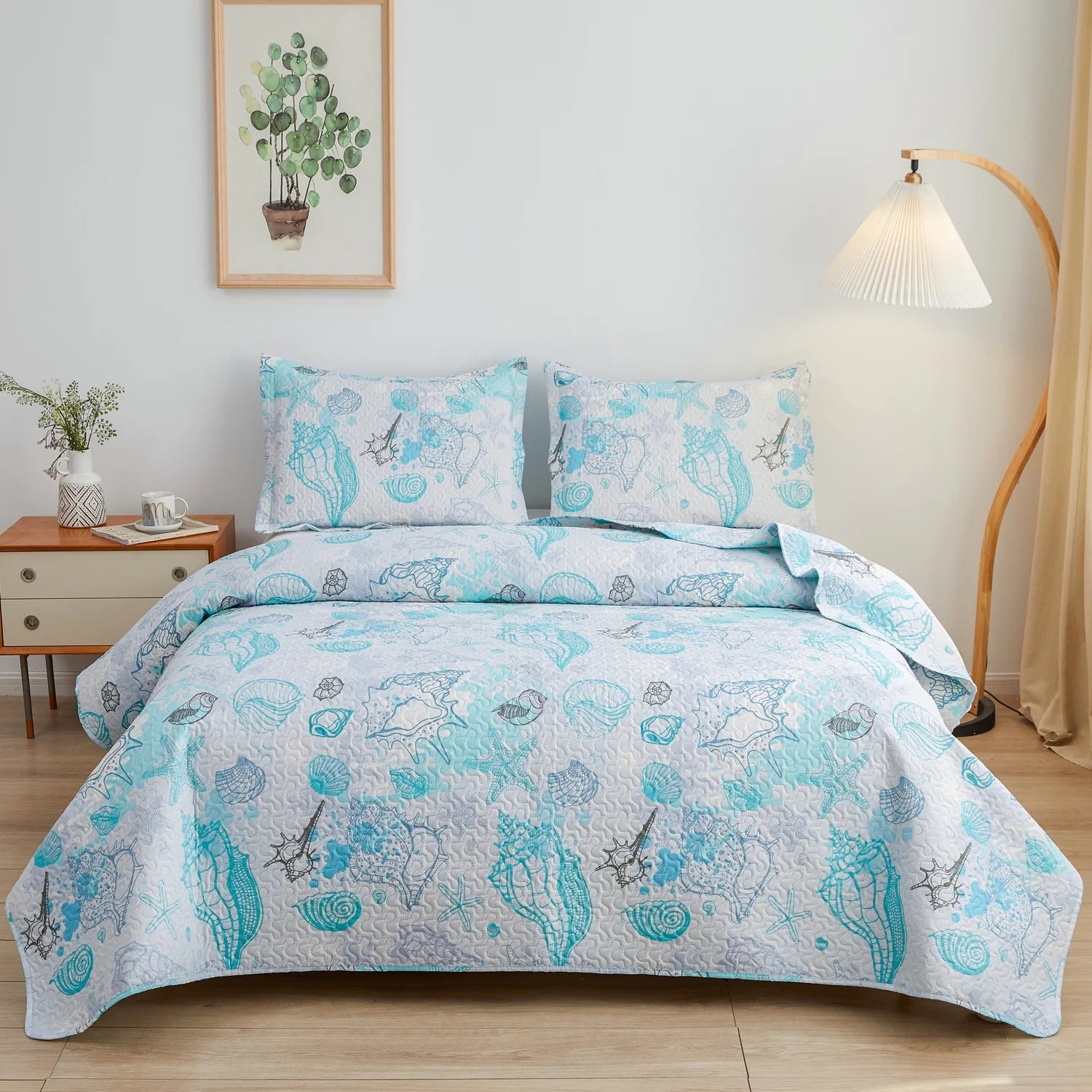 Smuge 3-Piece Seashell Bedding Set (Twin/Queen/King) Microfiber,Lightweight, Reversible, all season Coverlet Bedspread