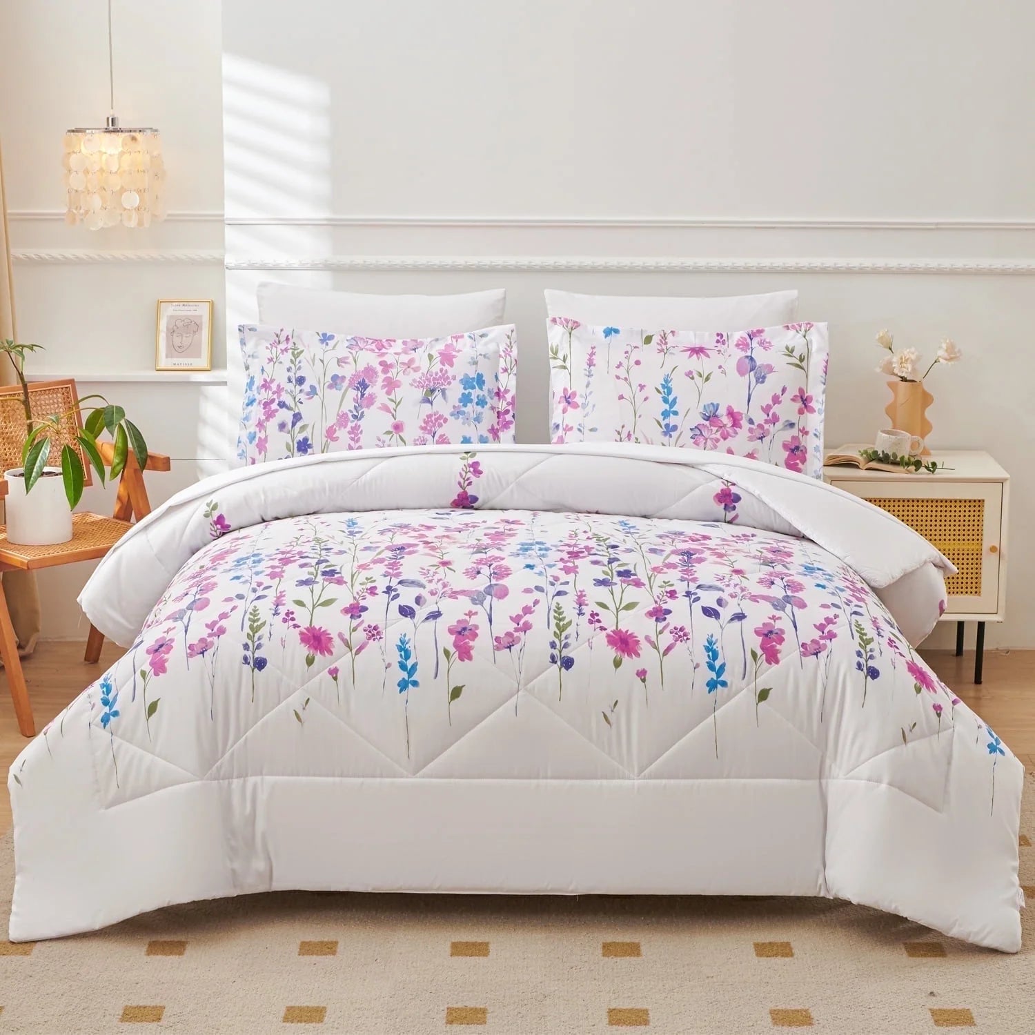 Smuge 3/7-Piece Comforter Bedding Set (Queen/King) Bed in a Bag,  1 Comforter + Fitted/Flat Sheets + Pillowcases/Shams,Microfiber