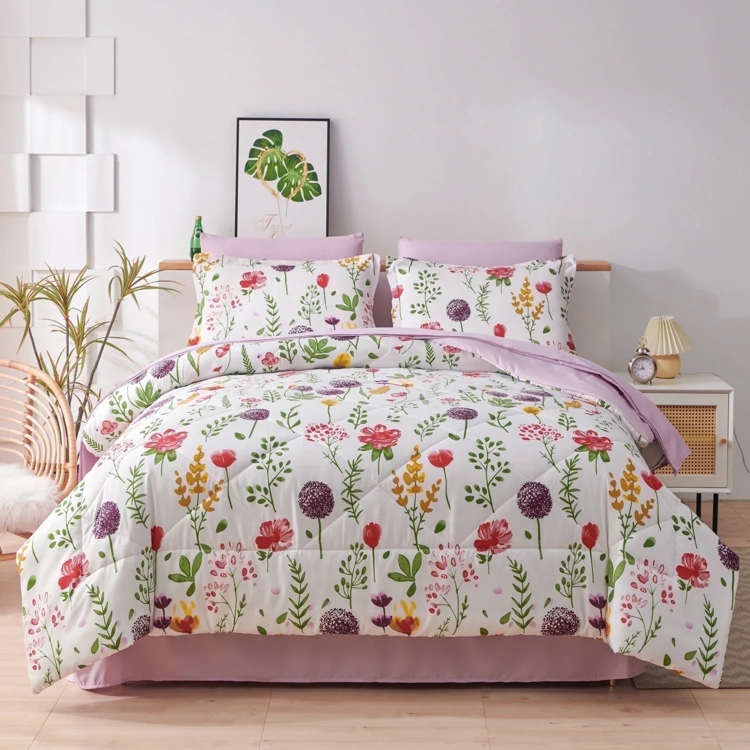 Smuge 3/7-Piece Comforter Bedding Set (Queen/King) Bed in a Bag,  1 Comforter + Fitted/Flat Sheets + Pillowcases/Shams,Microfiber