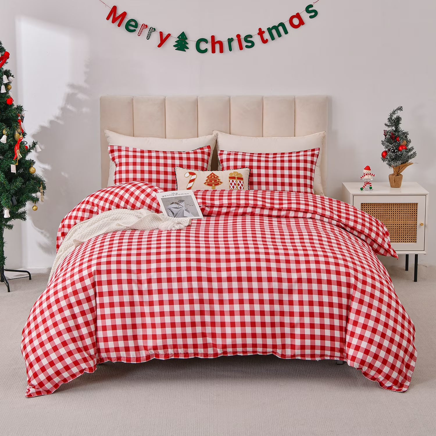 Smuge Christmas Duvet Cover Set - Elf, Snowflake & Wreath Design (with 2 Pillow Shams