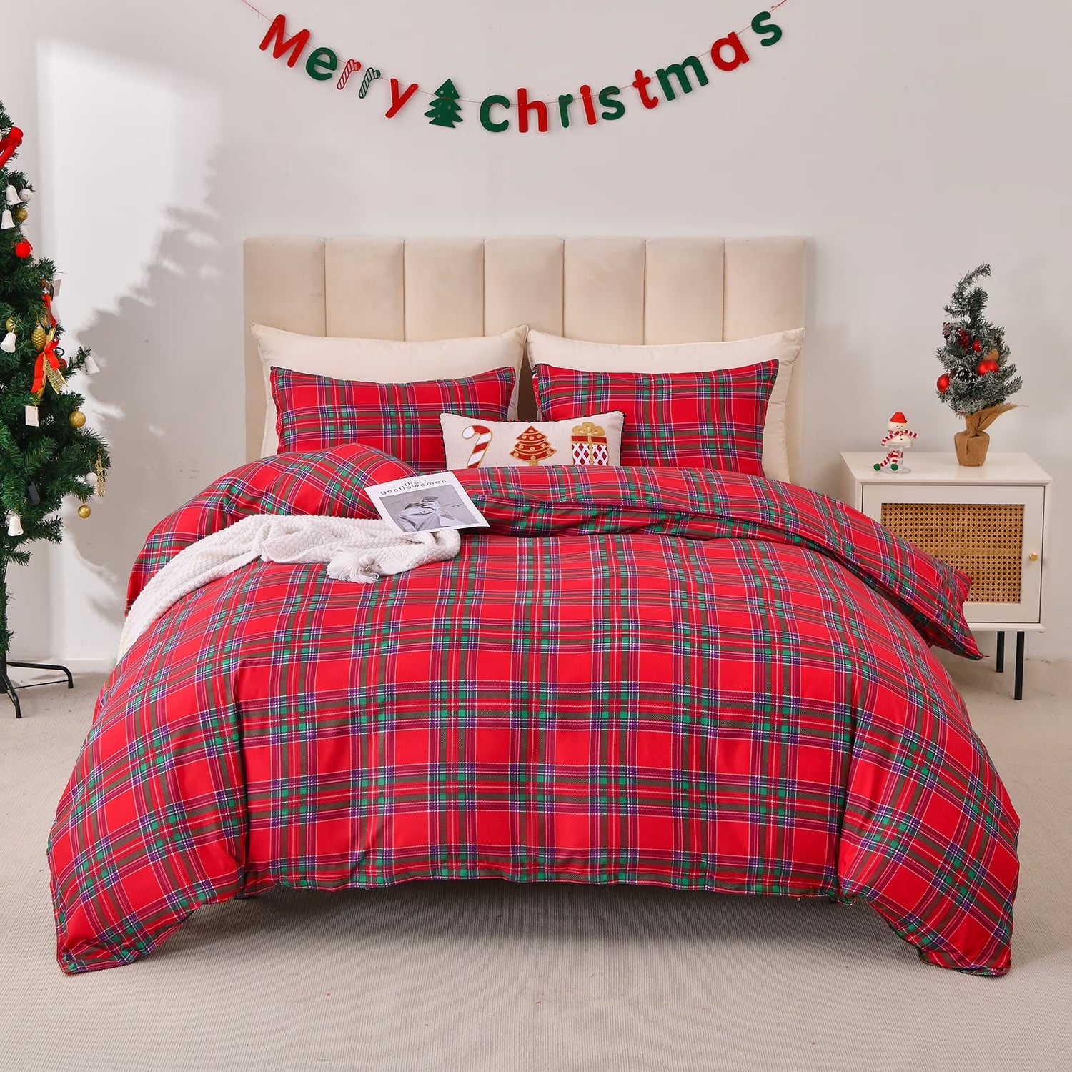Smuge Christmas Duvet Cover Set - Elf, Snowflake & Wreath Design (with 2 Pillow Shams