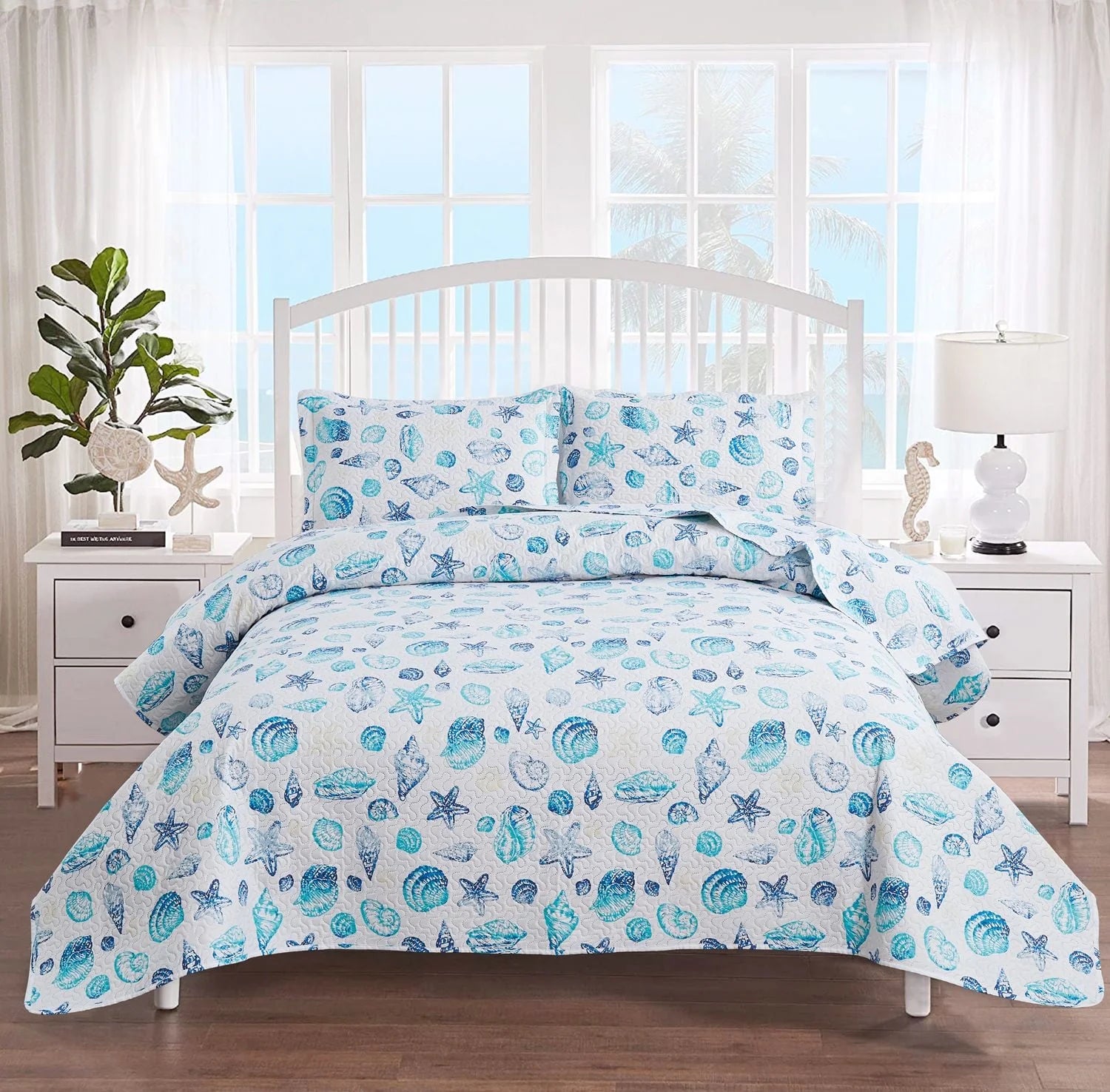 Smuge 3-Piece Seashell Bedding Set (Twin/Queen/King) Microfiber,Lightweight, Reversible, all season Coverlet Bedspread