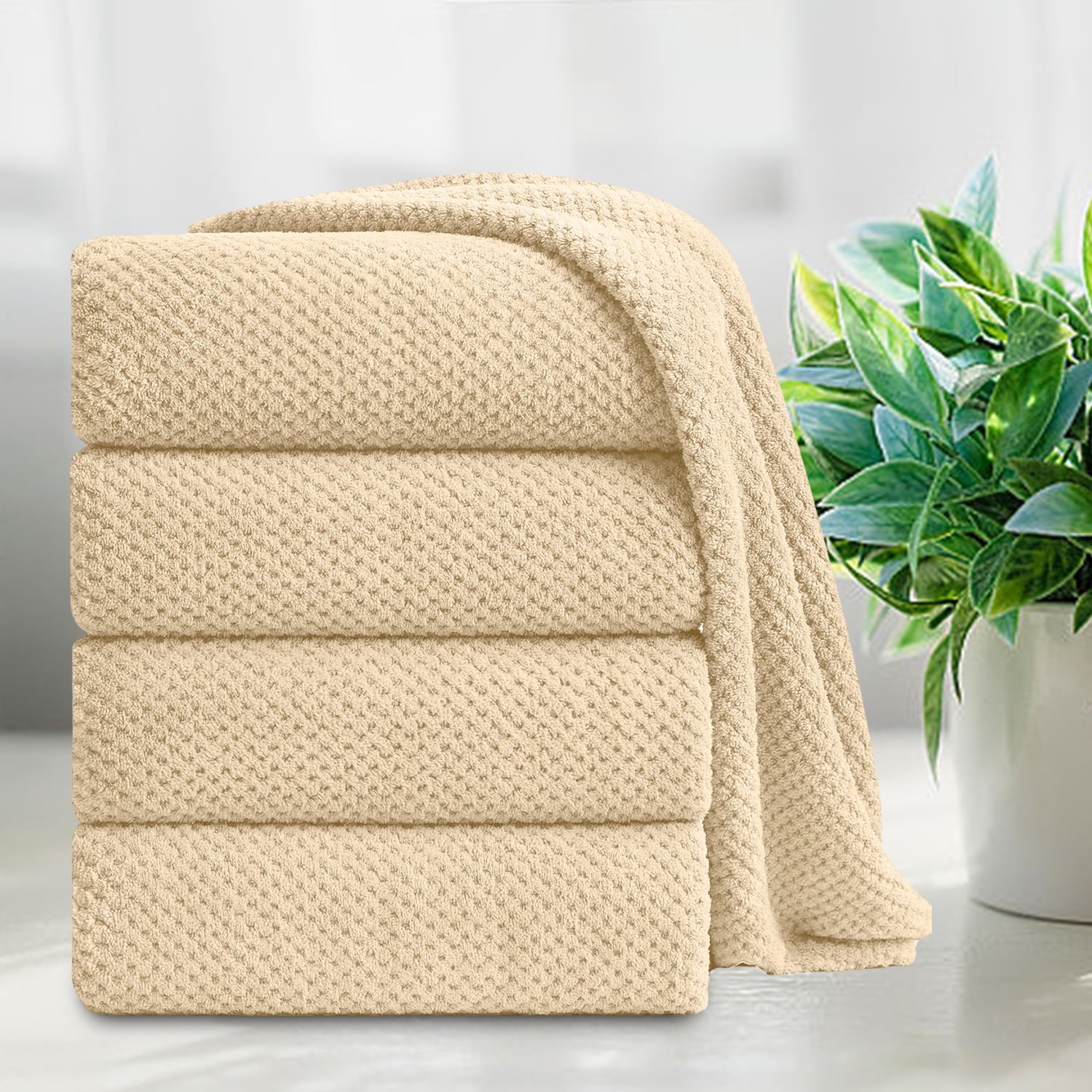Smuge 4-Pack Extra Large Bath Towel Set - 35x70 Inches, 600 GSM | Ultra Soft | For Bathroom, Kitchen, Spa, Hotel, Gym