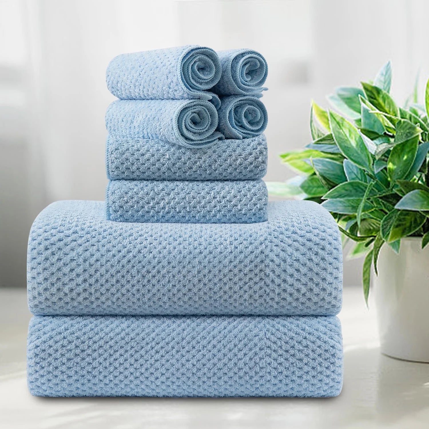 Smuge 8-Piece Bath Towel Set - 2 Oversized Bath Towels, 2 Hand Towels, 4 Washcloths | Soft Microfiber, Quick Dry