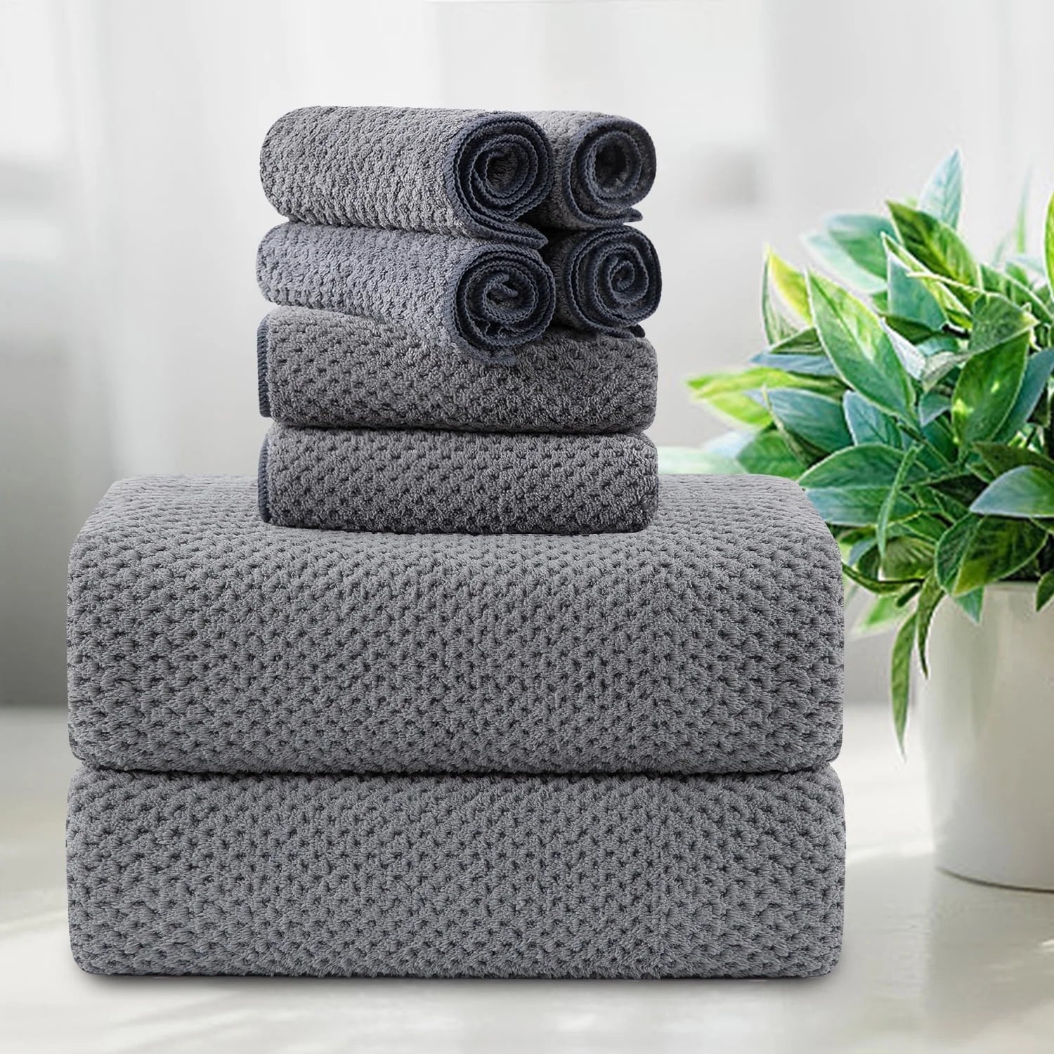 Smuge 8-Piece Bath Towel Set - 2 Oversized Bath Towels, 2 Hand Towels, 4 Washcloths | Soft Microfiber, Quick Dry