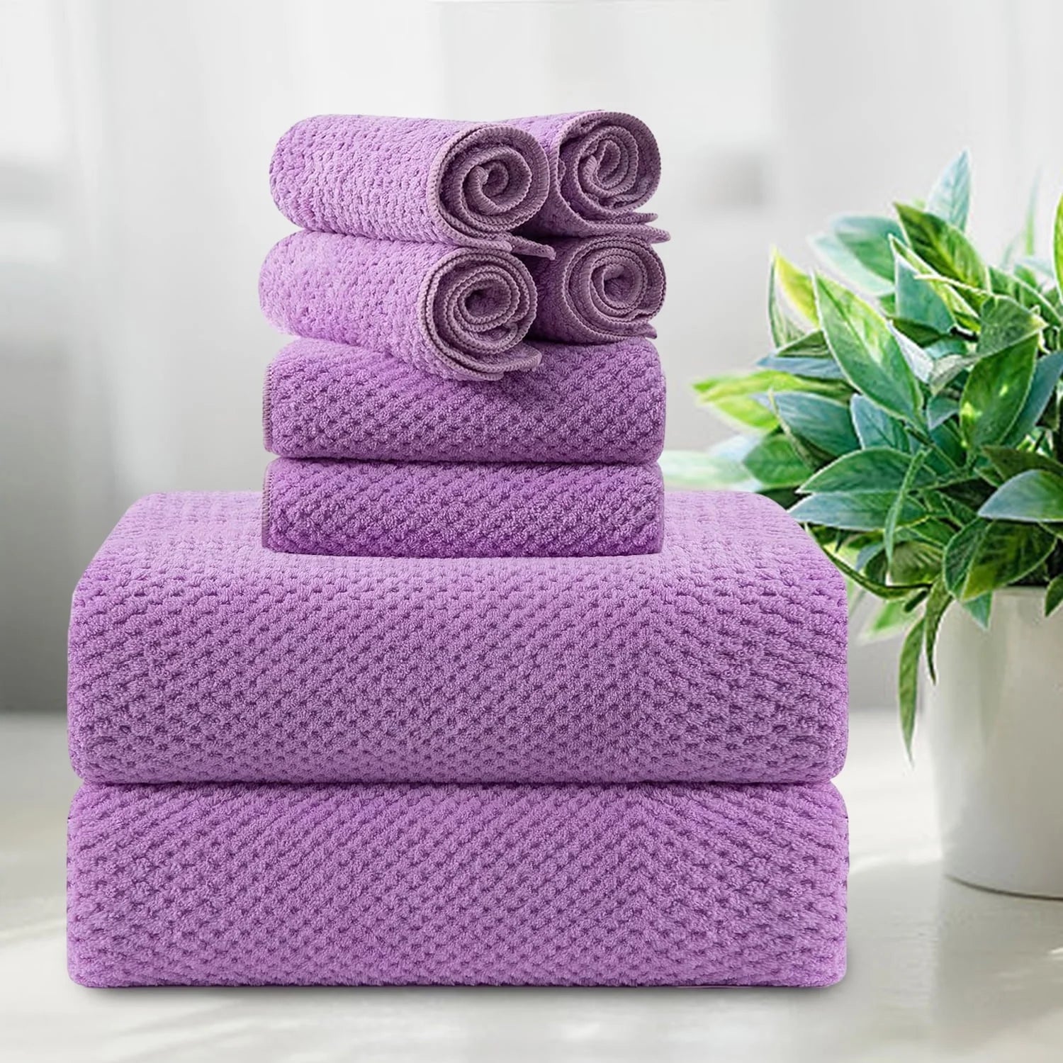 Smuge 8-Piece Bath Towel Set - 2 Oversized Bath Towels, 2 Hand Towels, 4 Washcloths | Soft Microfiber, Quick Dry