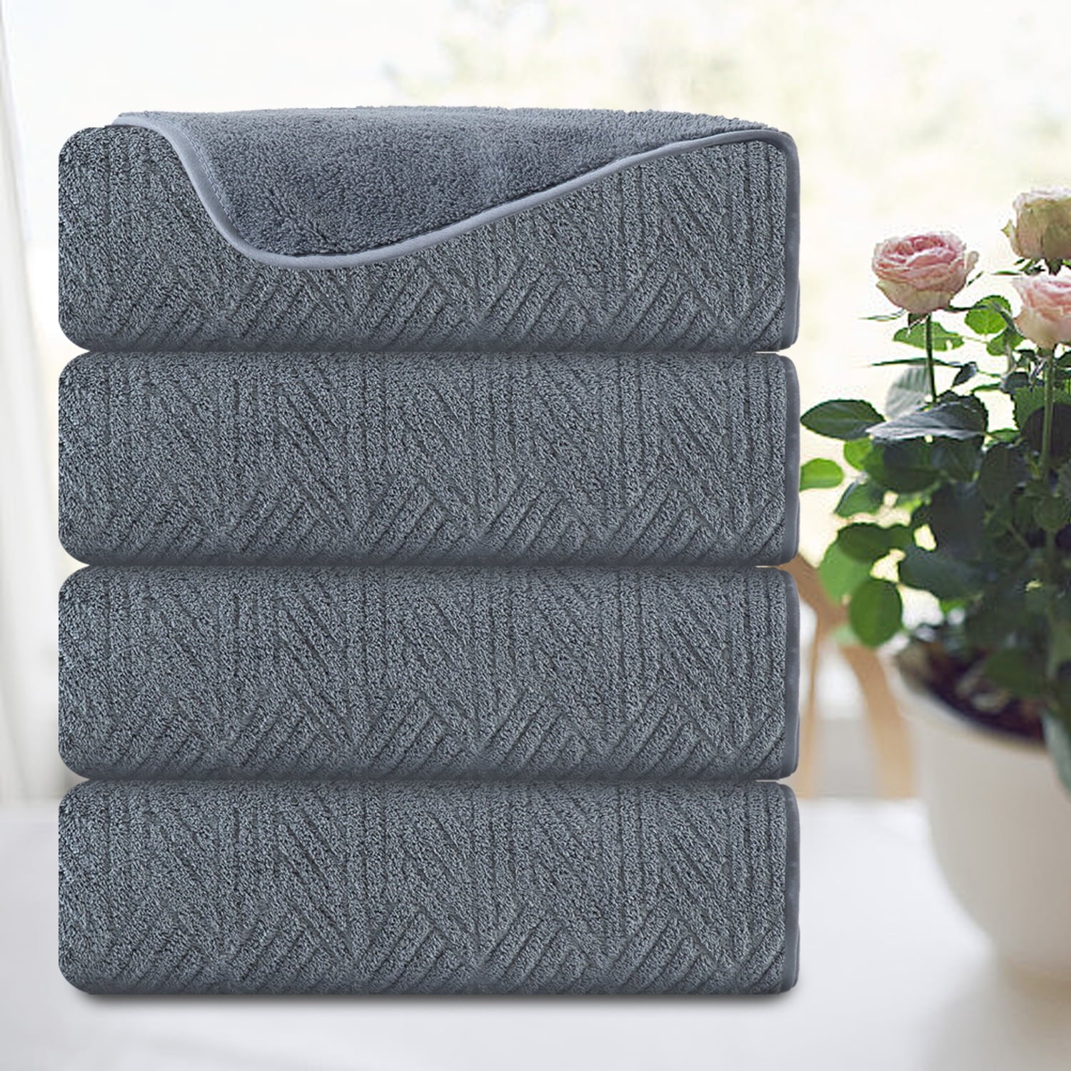 Smuge 4-Pack Oversized Bath Sheet Set 600 GSM | Ultra Soft,Cozy,Quick Dry, | For Bathroom, Kitchen, Spa
