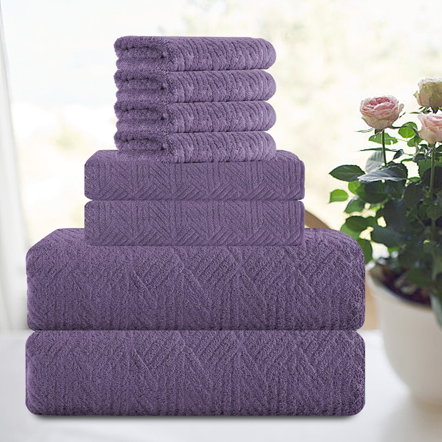 Smuge 8-Piece Bath Towel Set - 2 Large Bath Towels, 2 Hand Towels, 4 Washcloths | 600 GSM, Ultra Soft, Cozy, Quick Dry