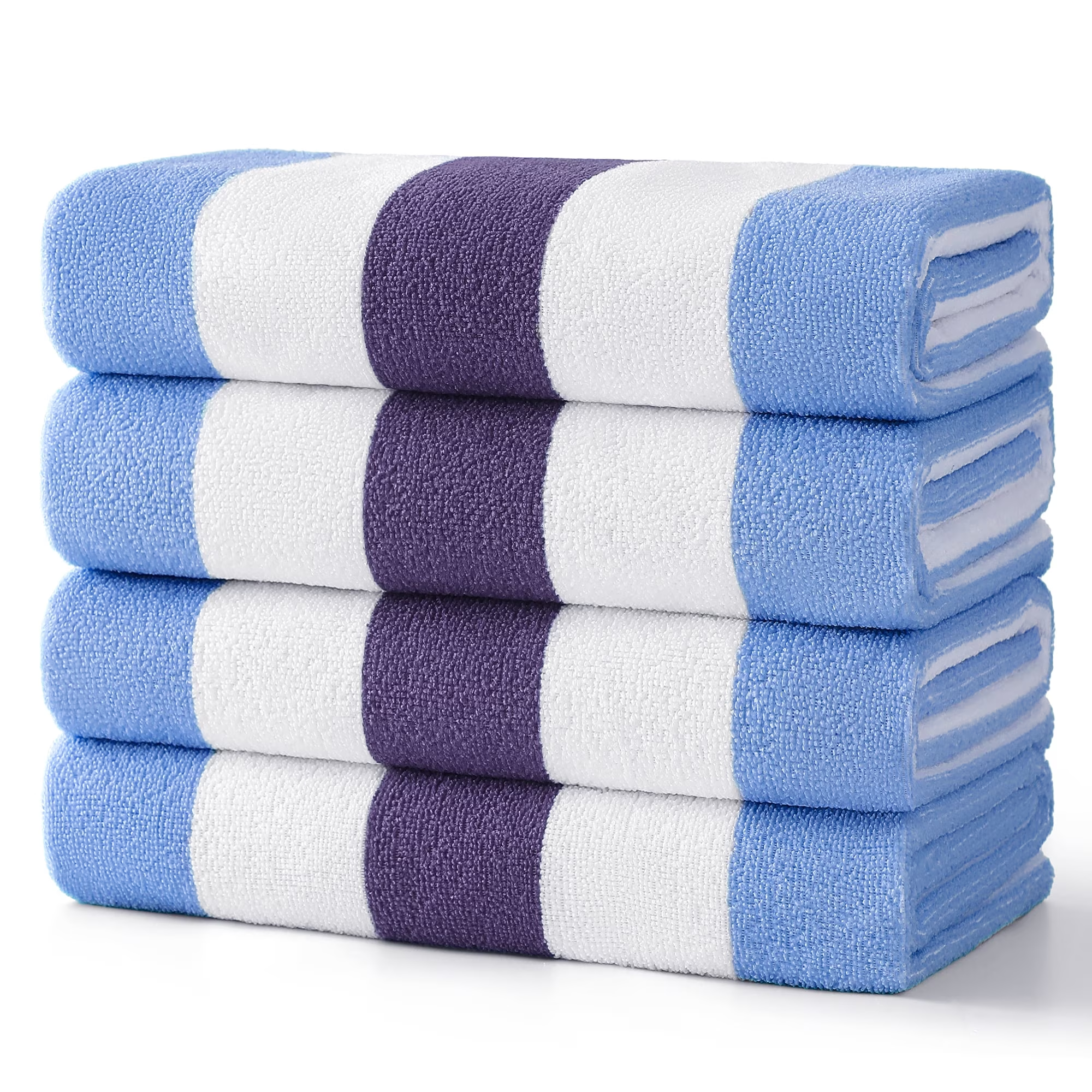 Smuge 4-Pack Cabana Stripe Beach Towels - 60"x 30" Microfiber Towels, Lightweight Quick-Dry Swim Towel for Adults, Perfect for Beach & Outdoor Activities